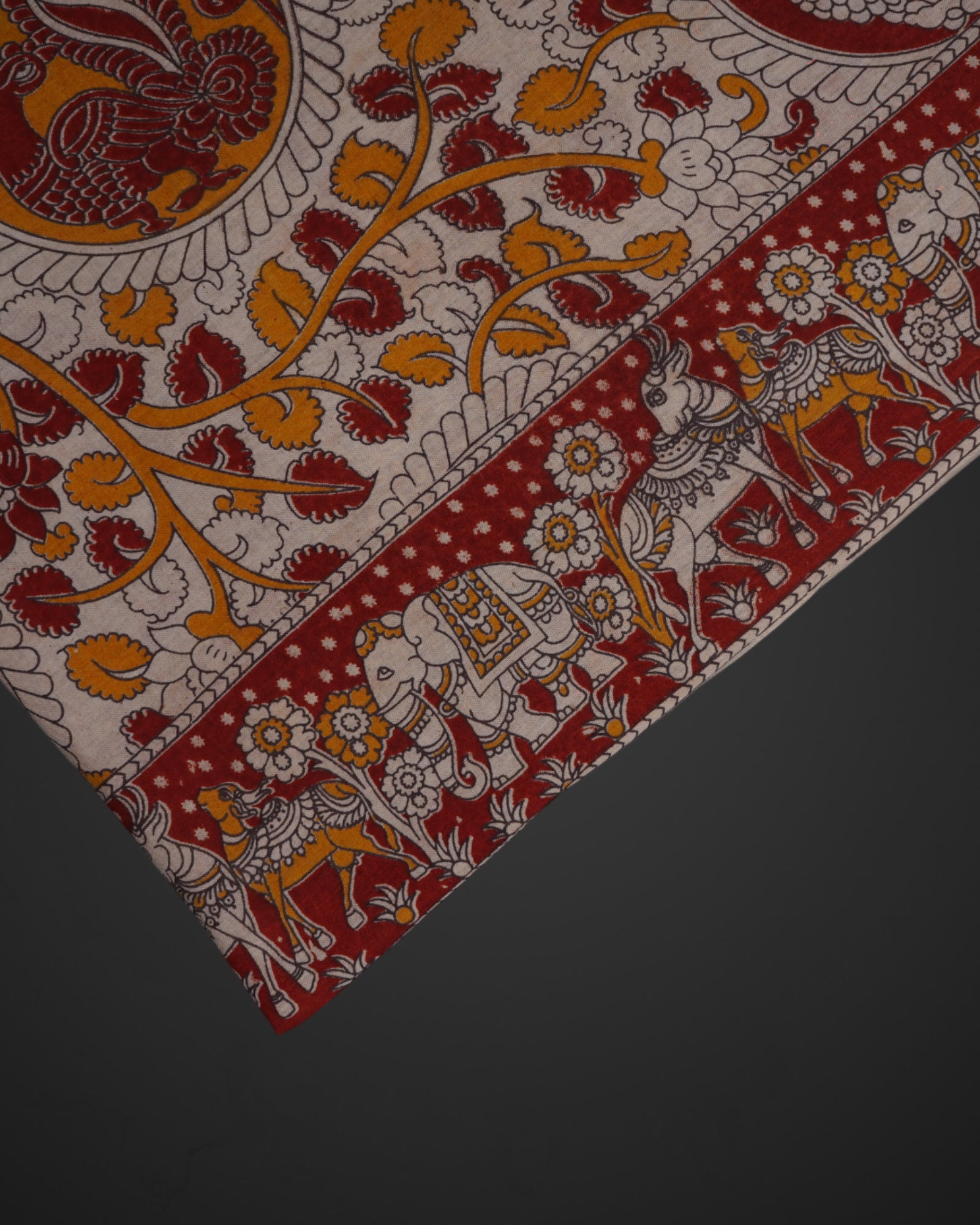 Cream Kalamkari Cotton Printed Saree