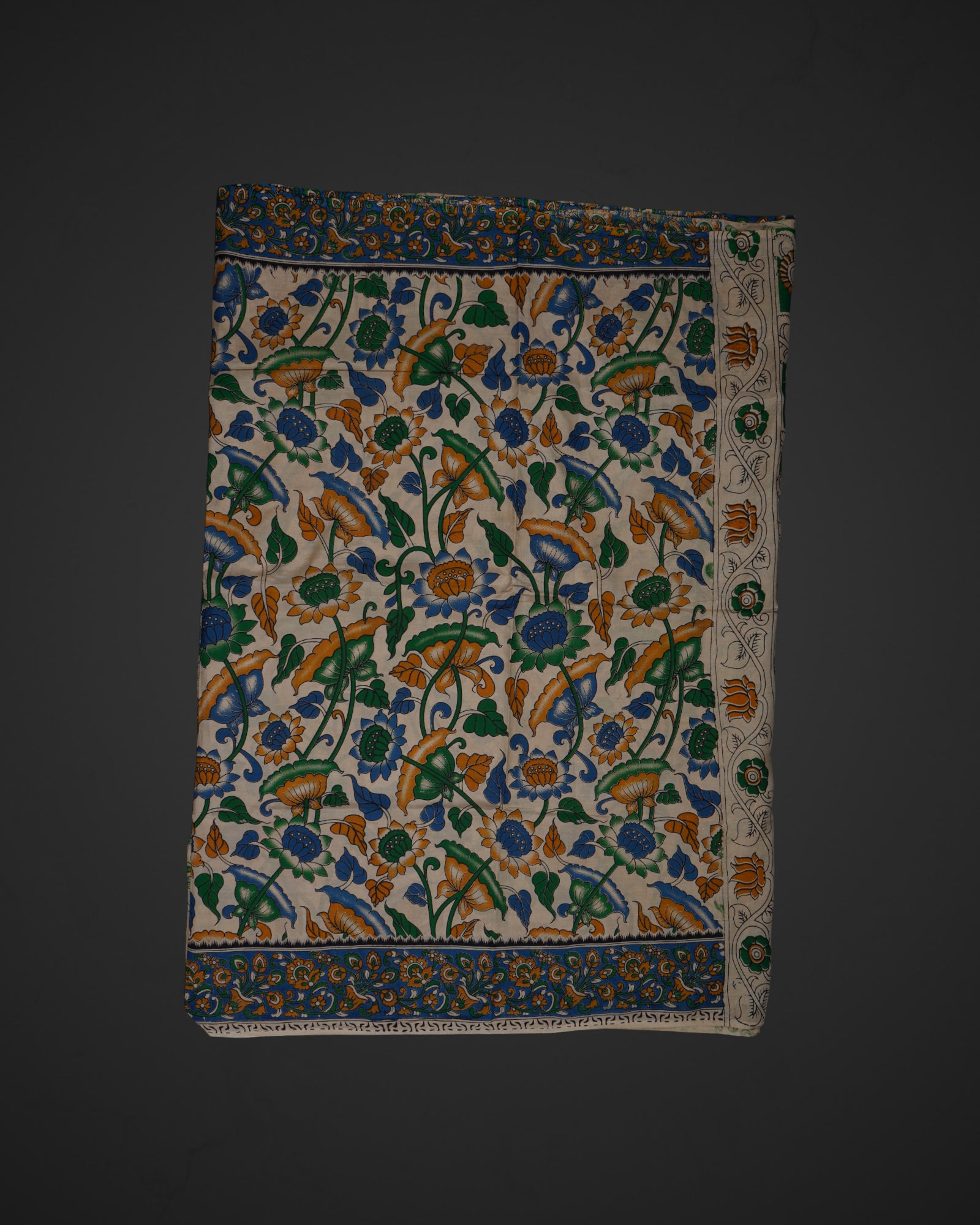 Cream Kalamkari Silk Printed Saree