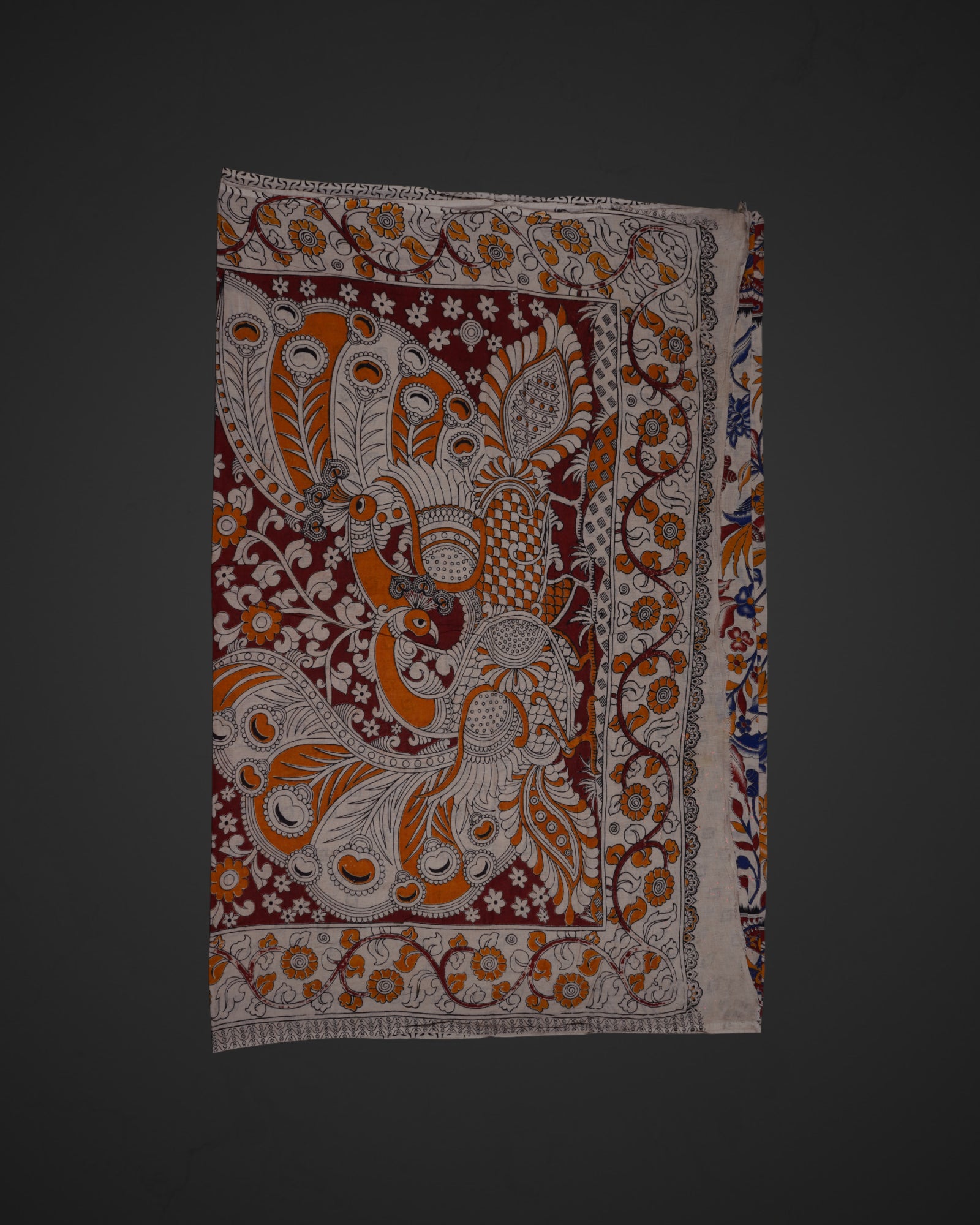 Cream Silk Kalamkari Floral Saree