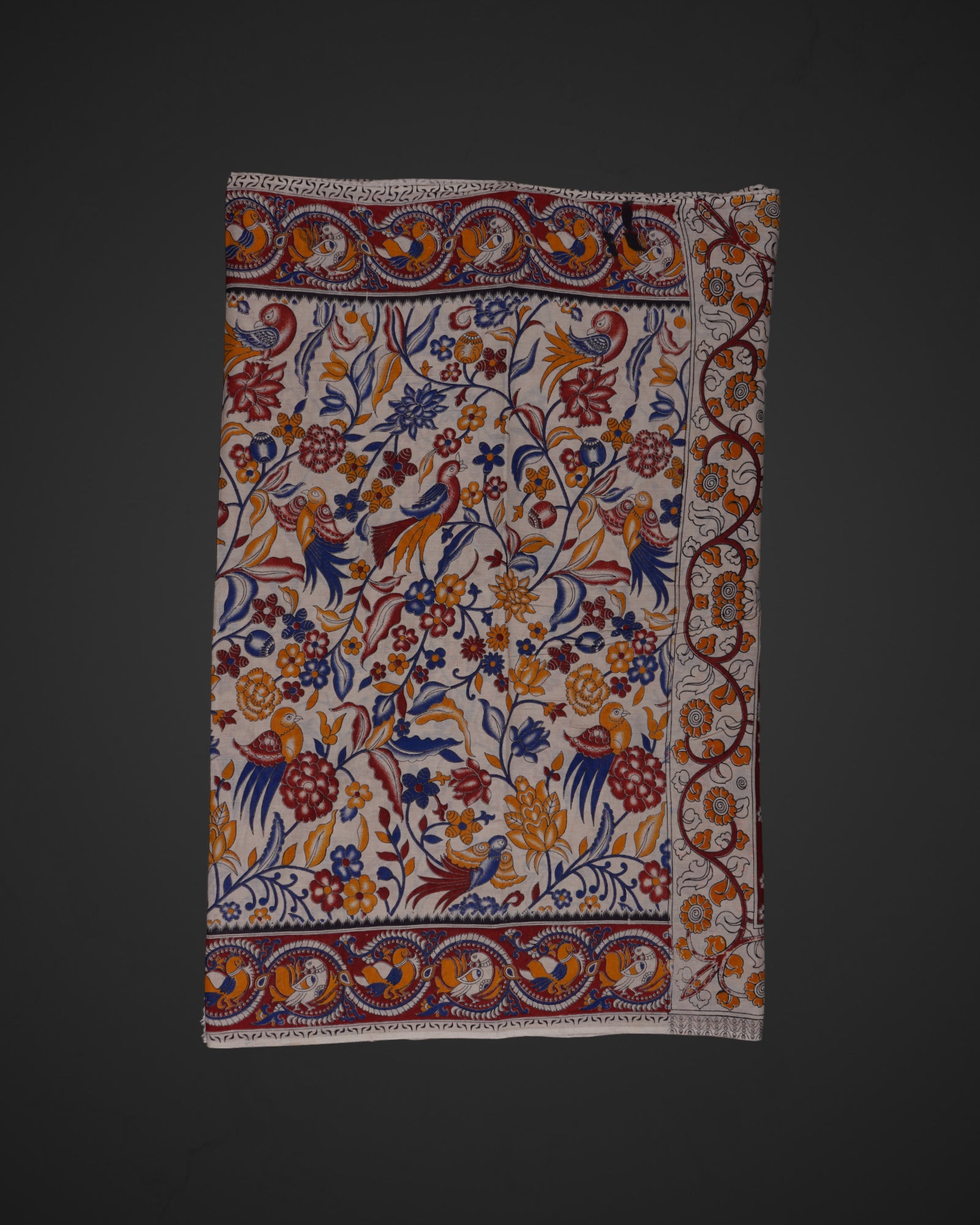 Cream Silk Kalamkari Floral Saree