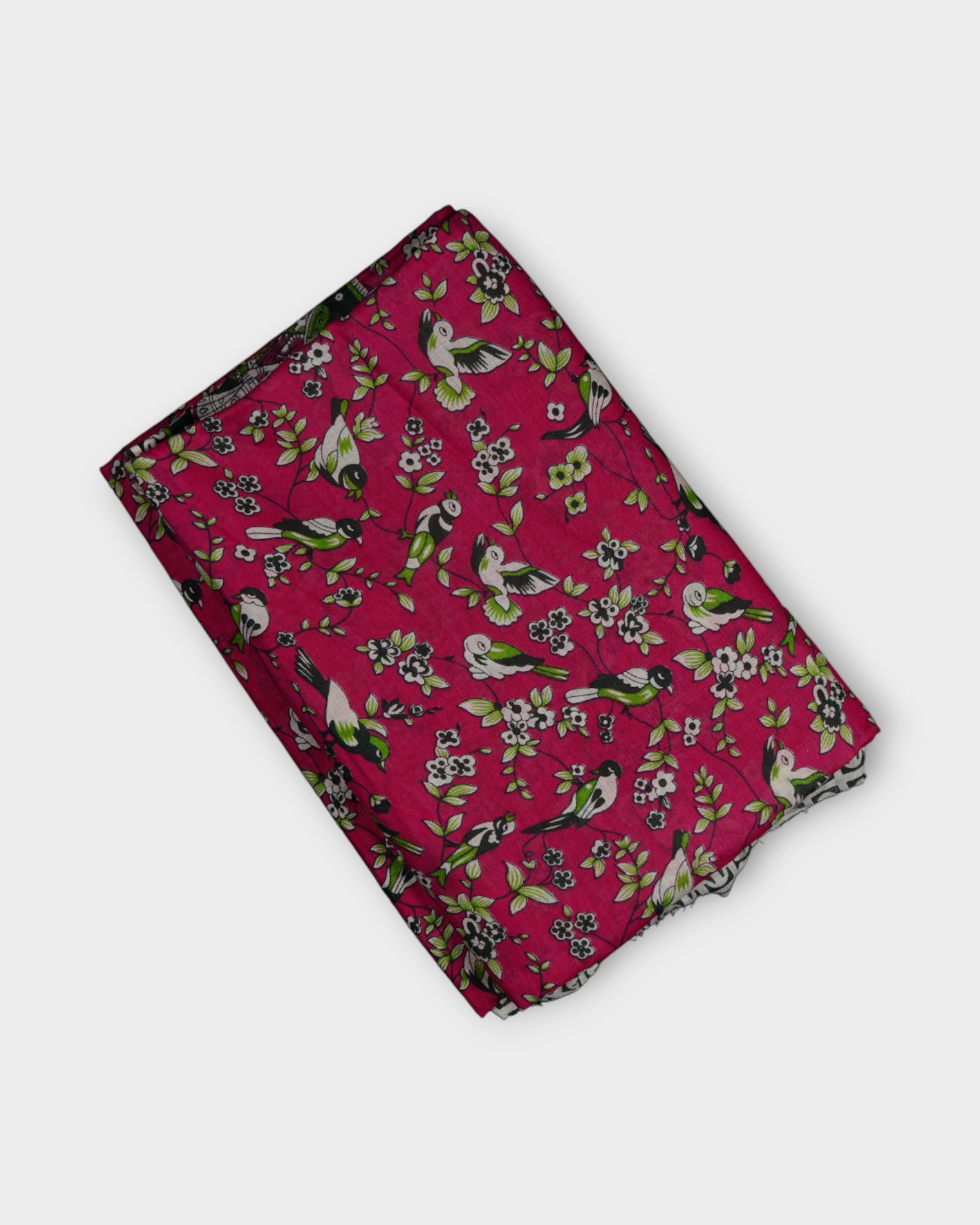 Pink Kalamkari Cotton Birds And Geometry Saree