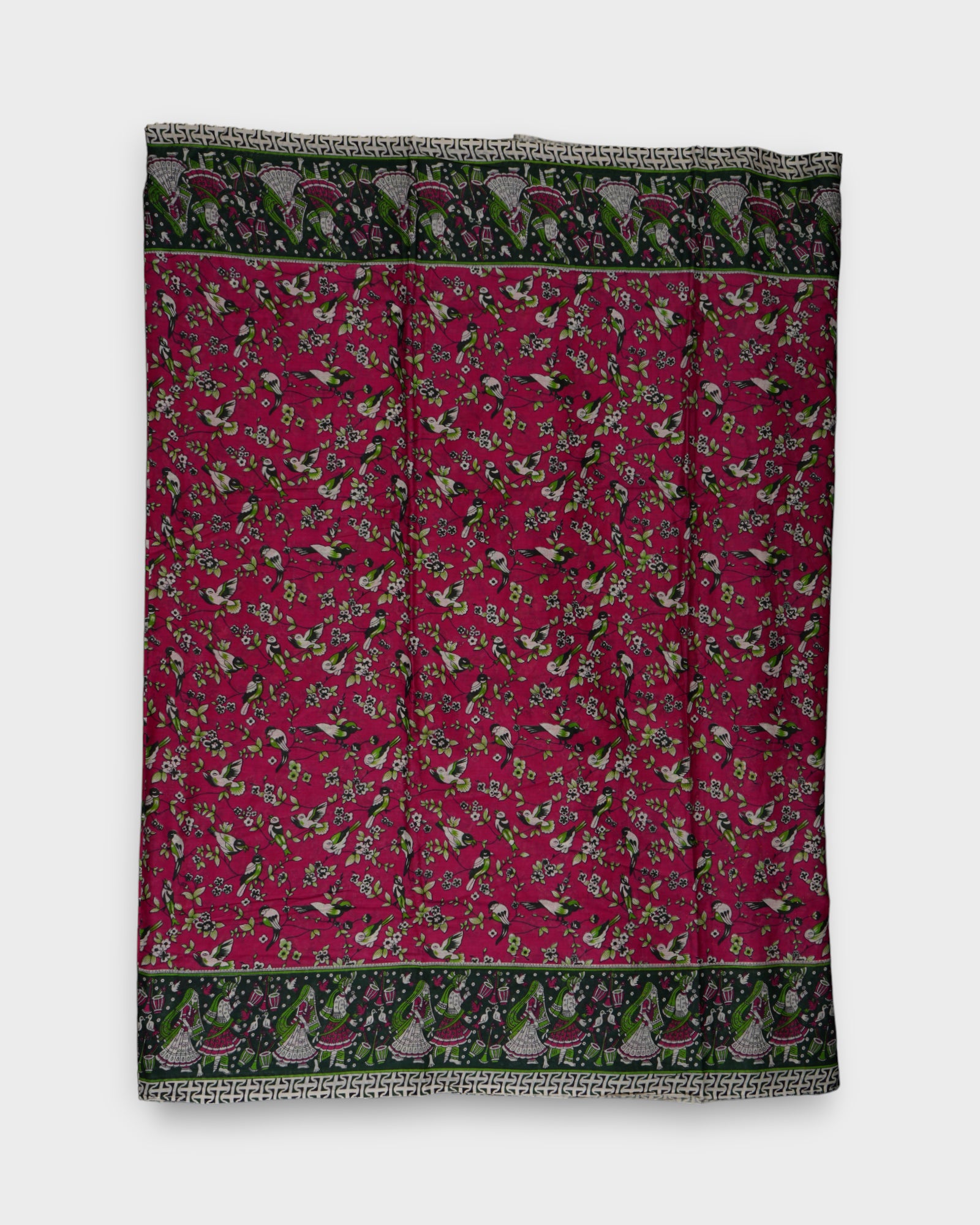 Pink Kalamkari Cotton Birds And Geometry Saree