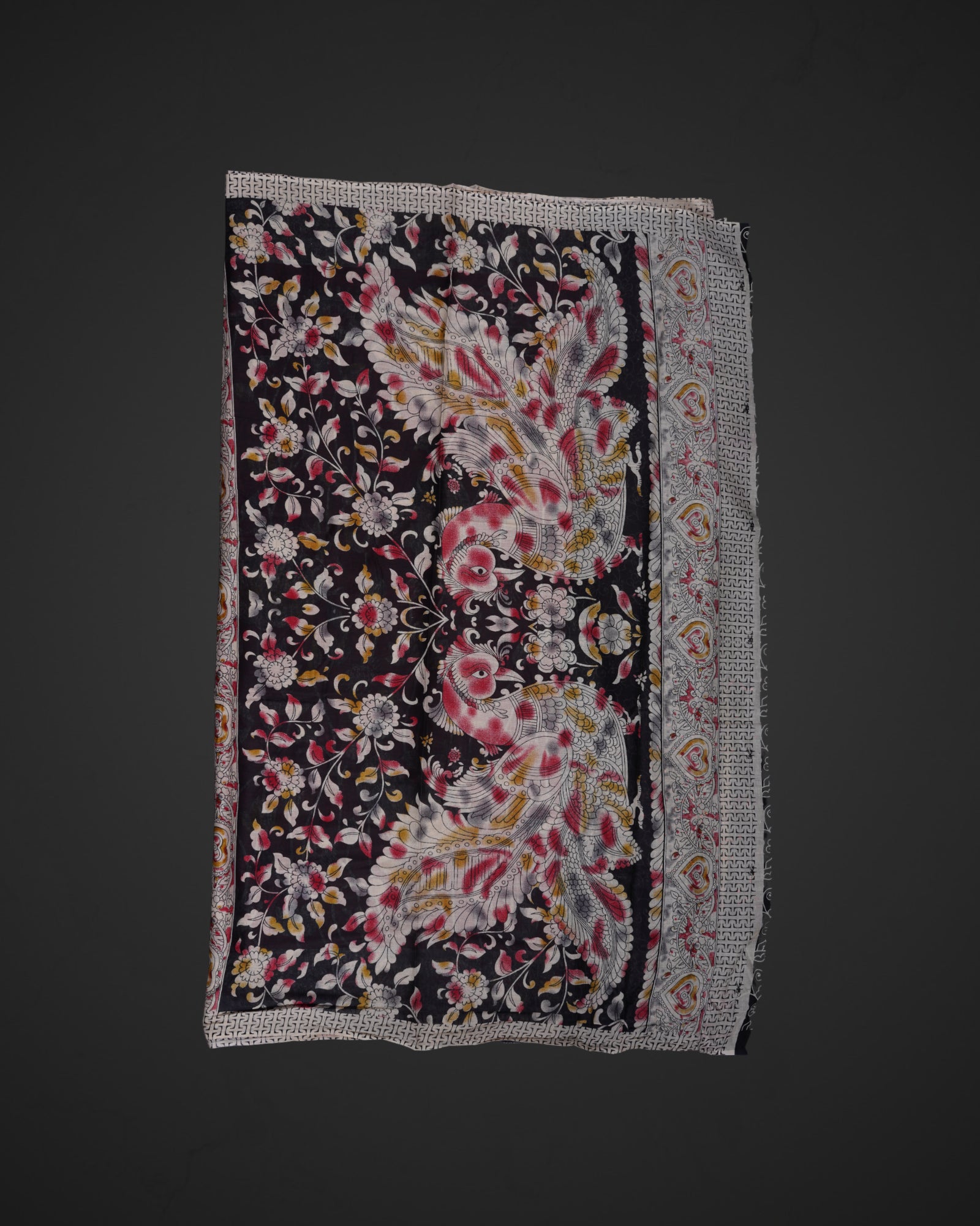 Red Kalamkari Printed Cotton Saree