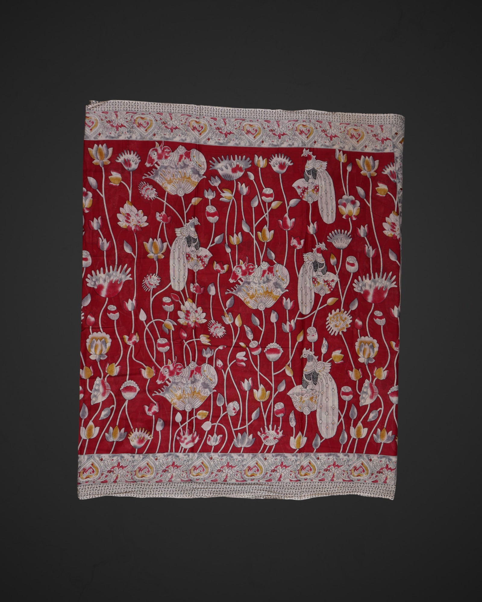 Red Kalamkari Printed Cotton Saree