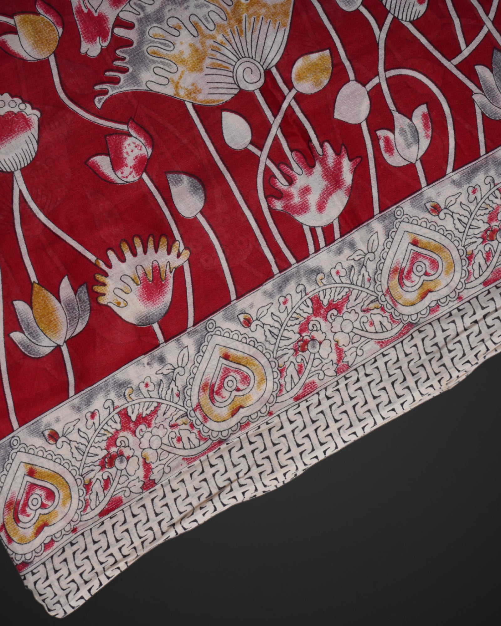 Red Kalamkari Printed Cotton Saree