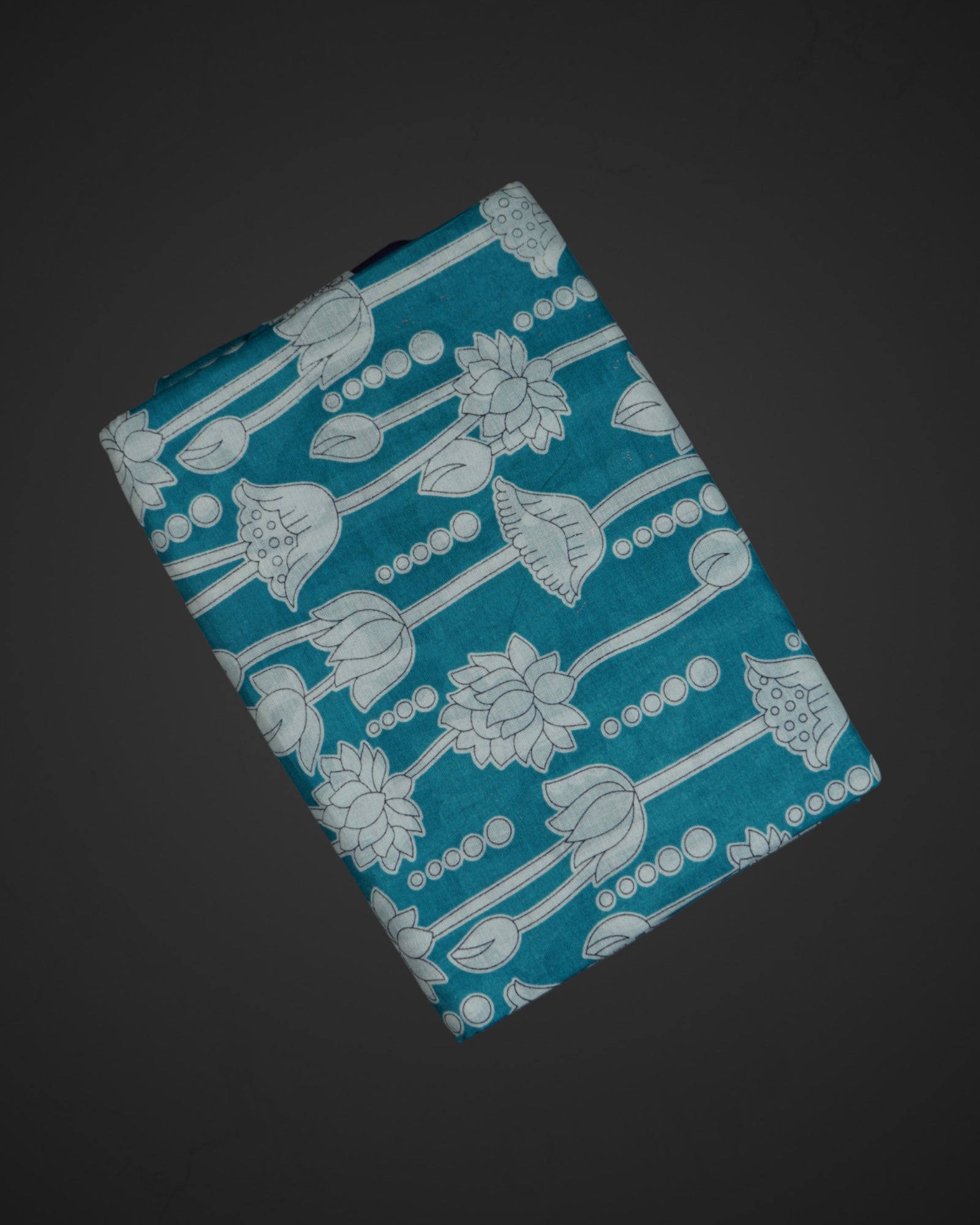 Blue Kalamkari Cotton Floral Lotus Saree