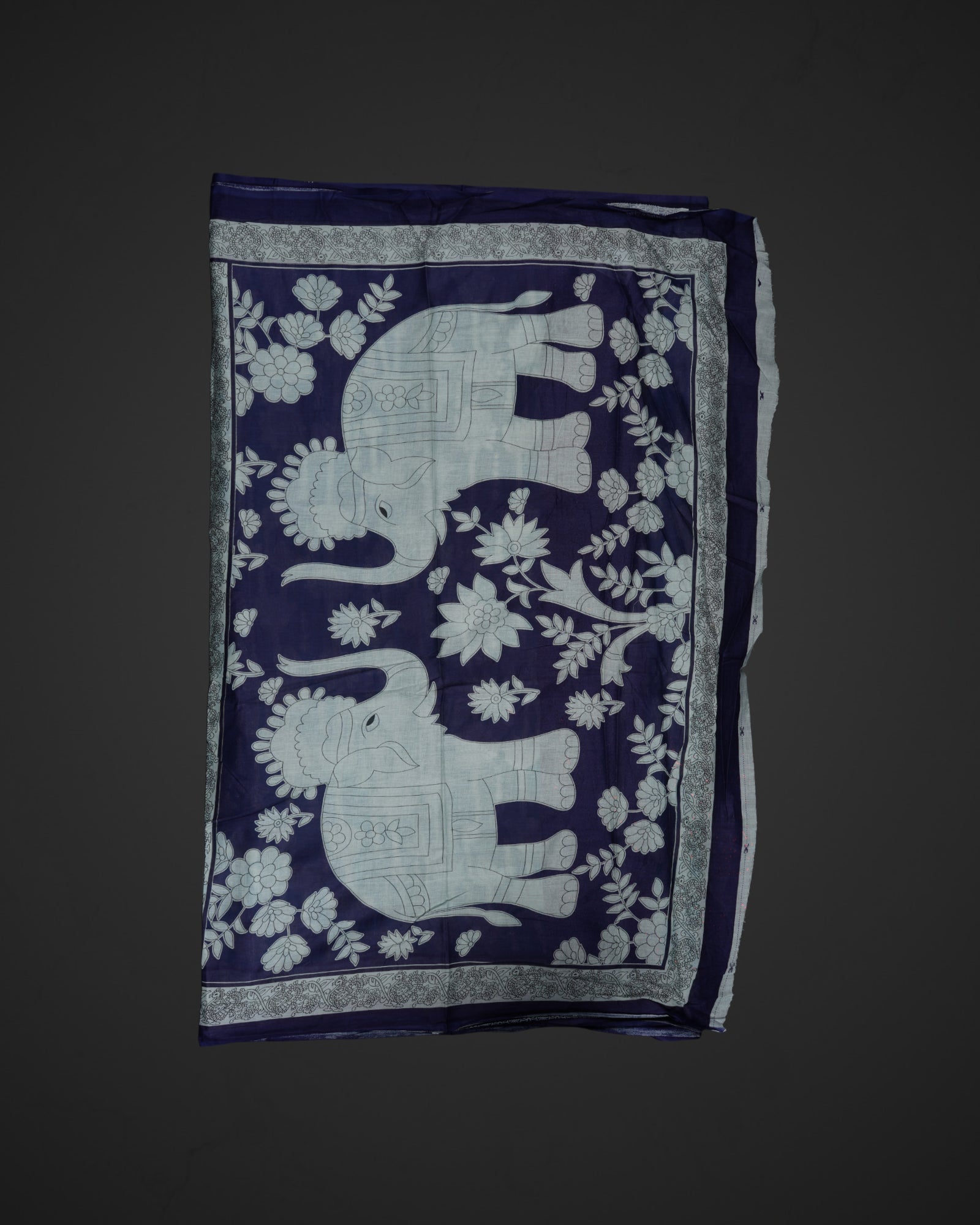 Blue Kalamkari Cotton Floral Lotus Saree
