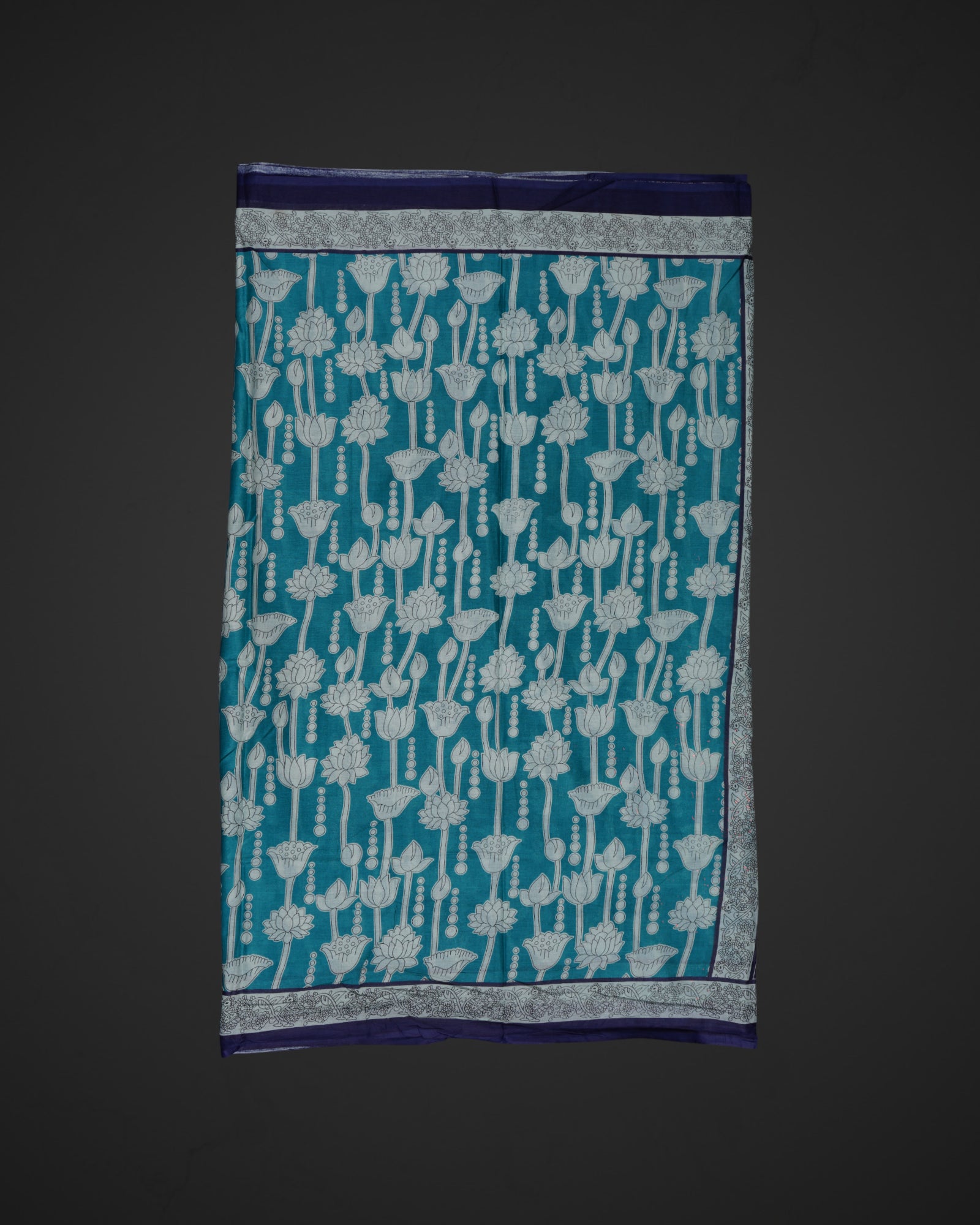 Blue Kalamkari Cotton Floral Lotus Saree