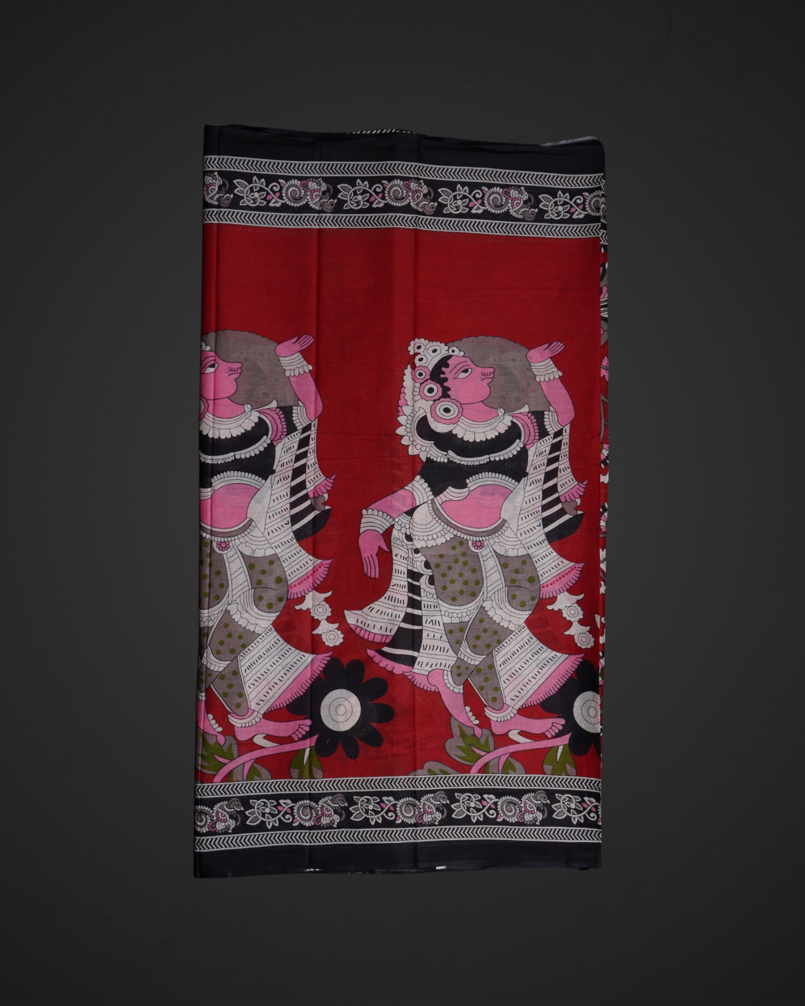 Red Kalamkari Cotton Doll Print Saree