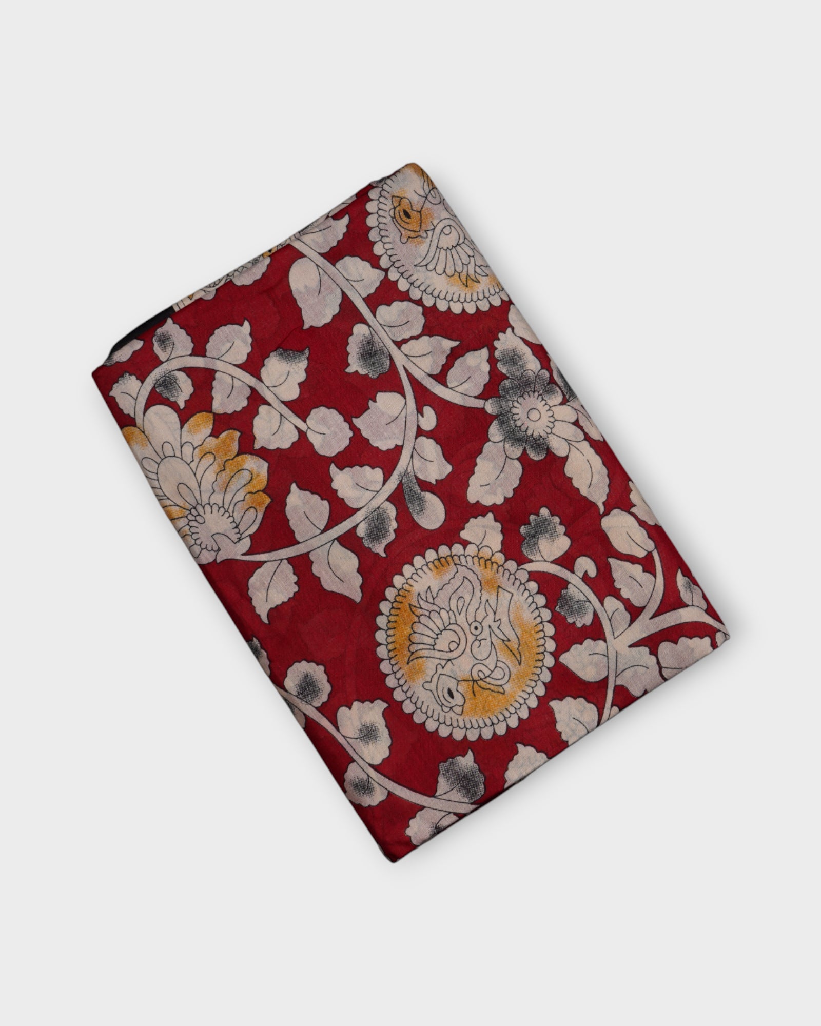 Red Kalamkari Cotton Peacock Print Saree
