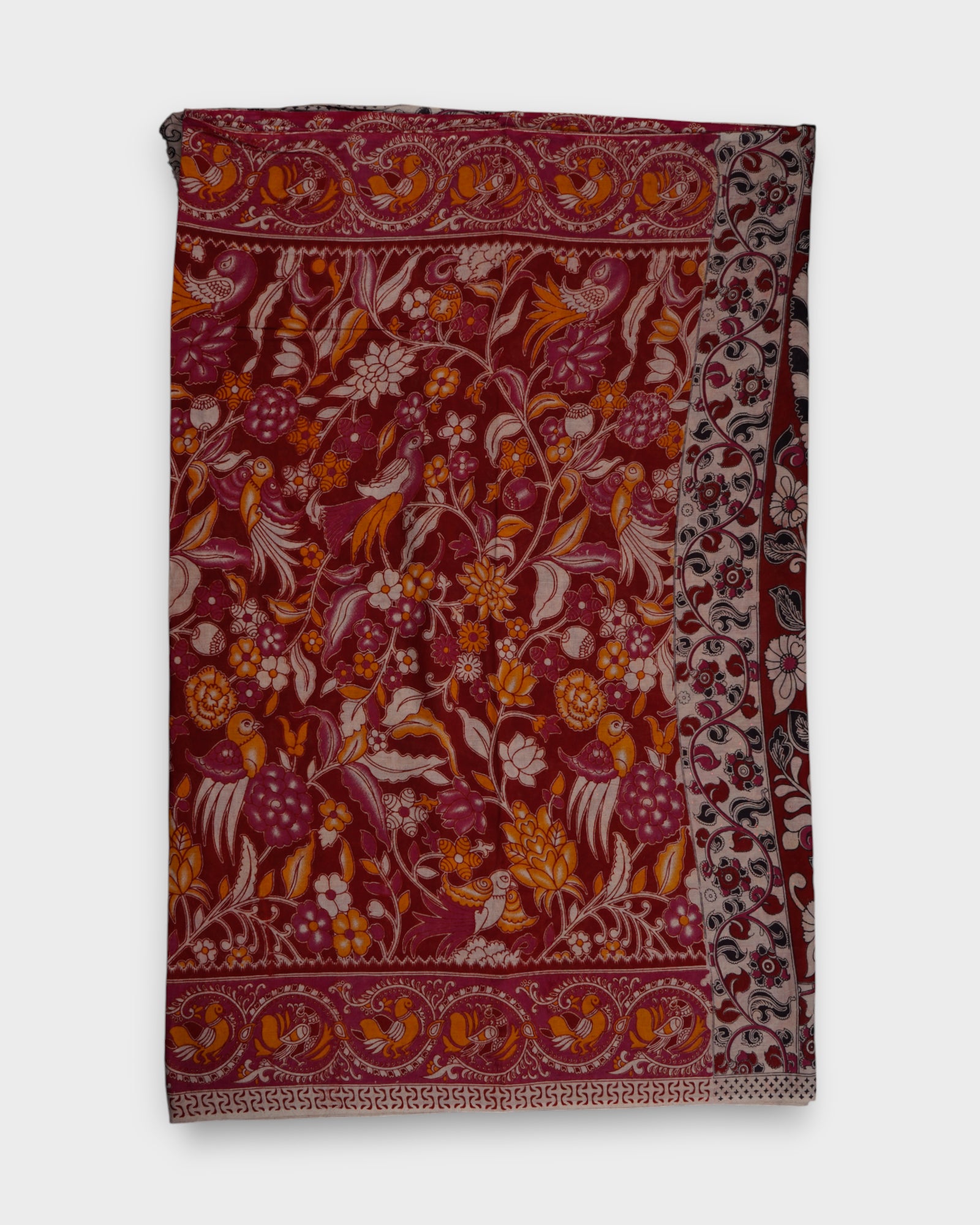Bird Print Kalamkari Cotton Saree