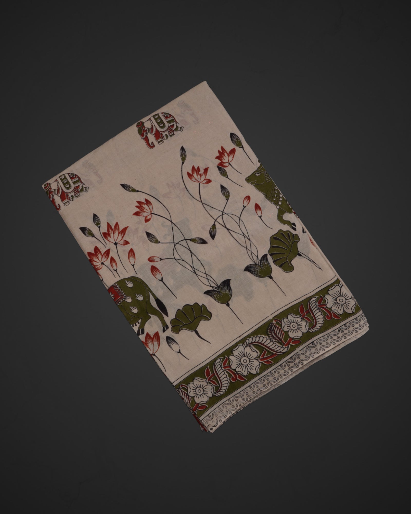 Elephant Print Cotton Kalamkari Saree