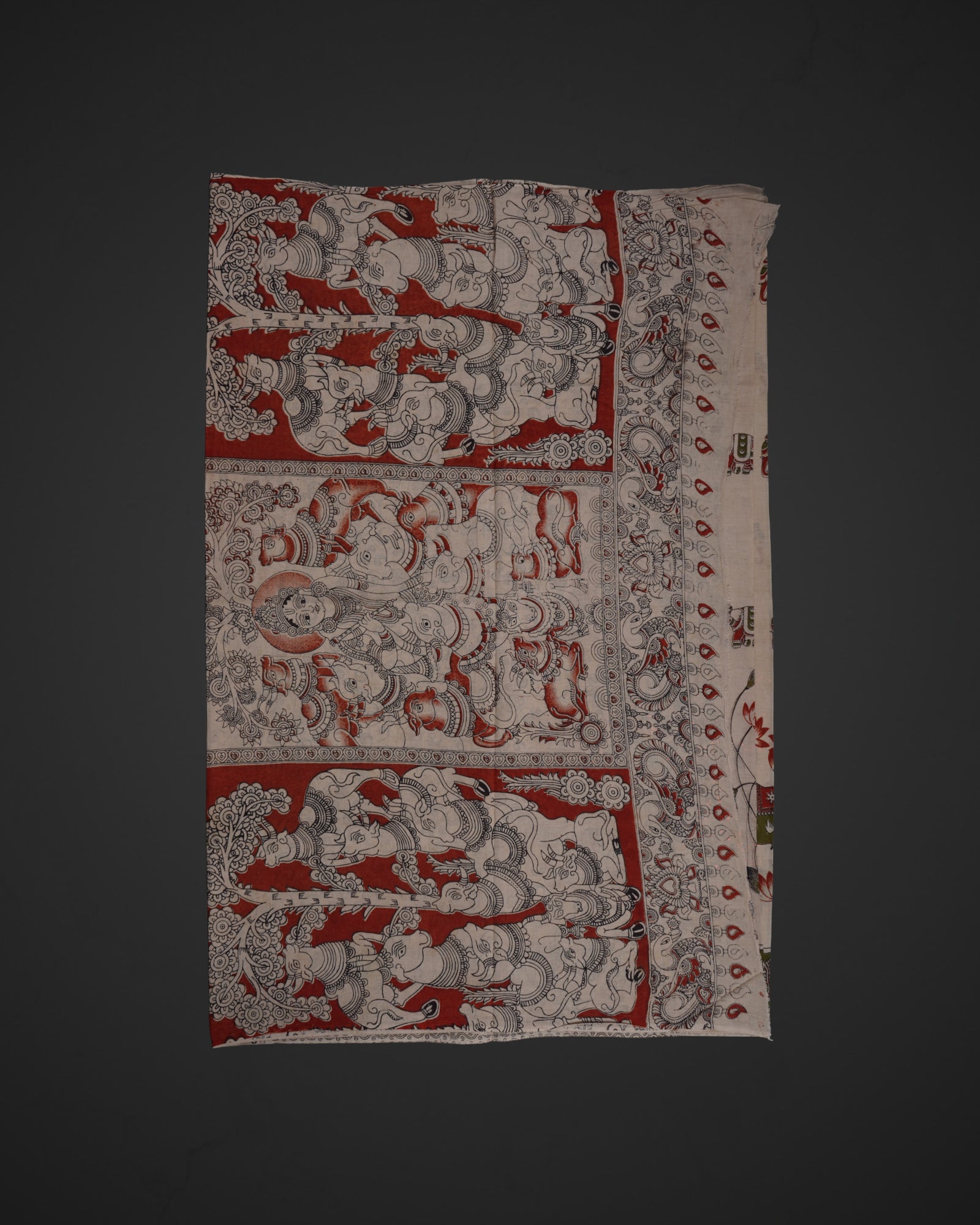 Elephant Print Cotton Kalamkari Saree
