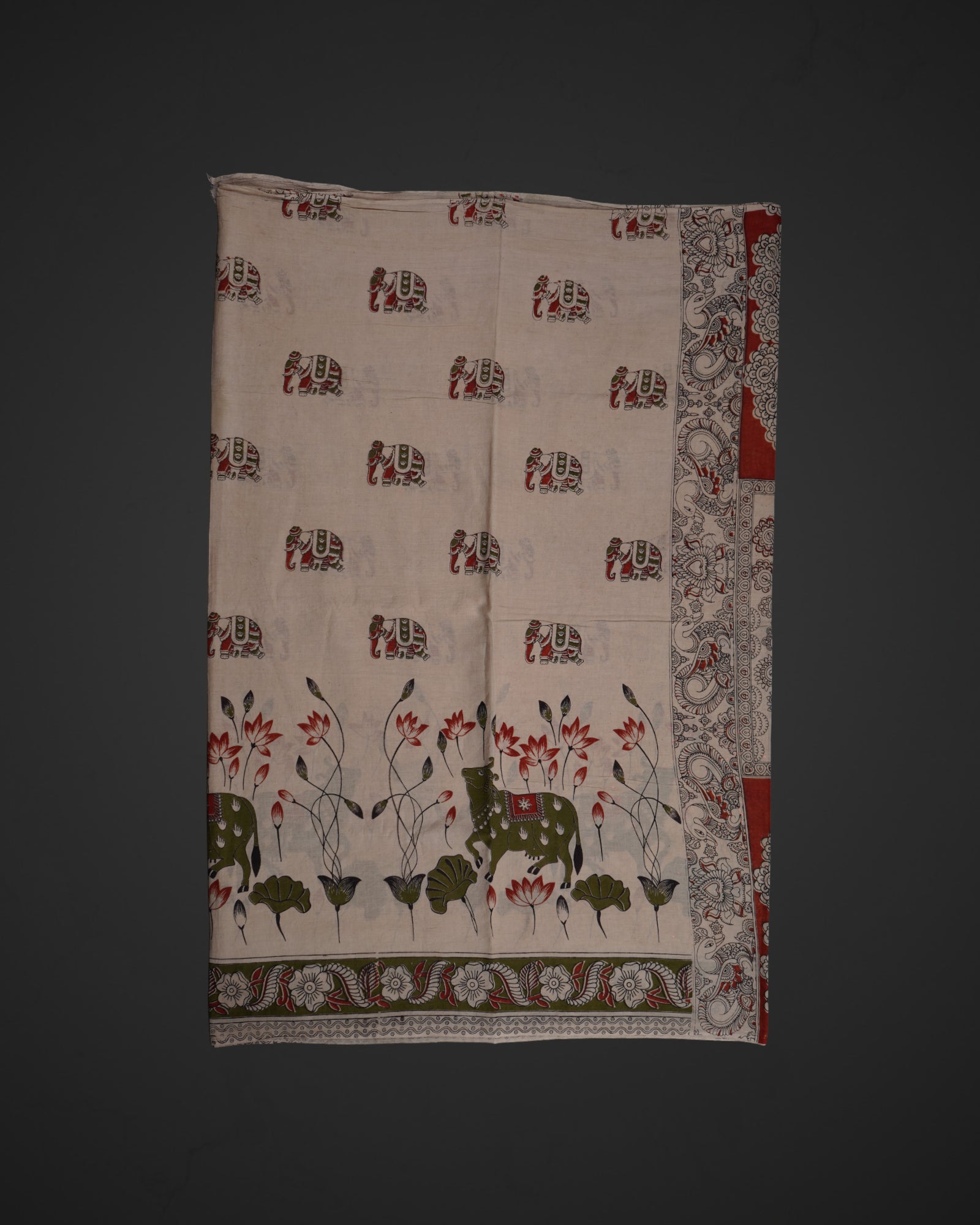 Elephant Print Cotton Kalamkari Saree