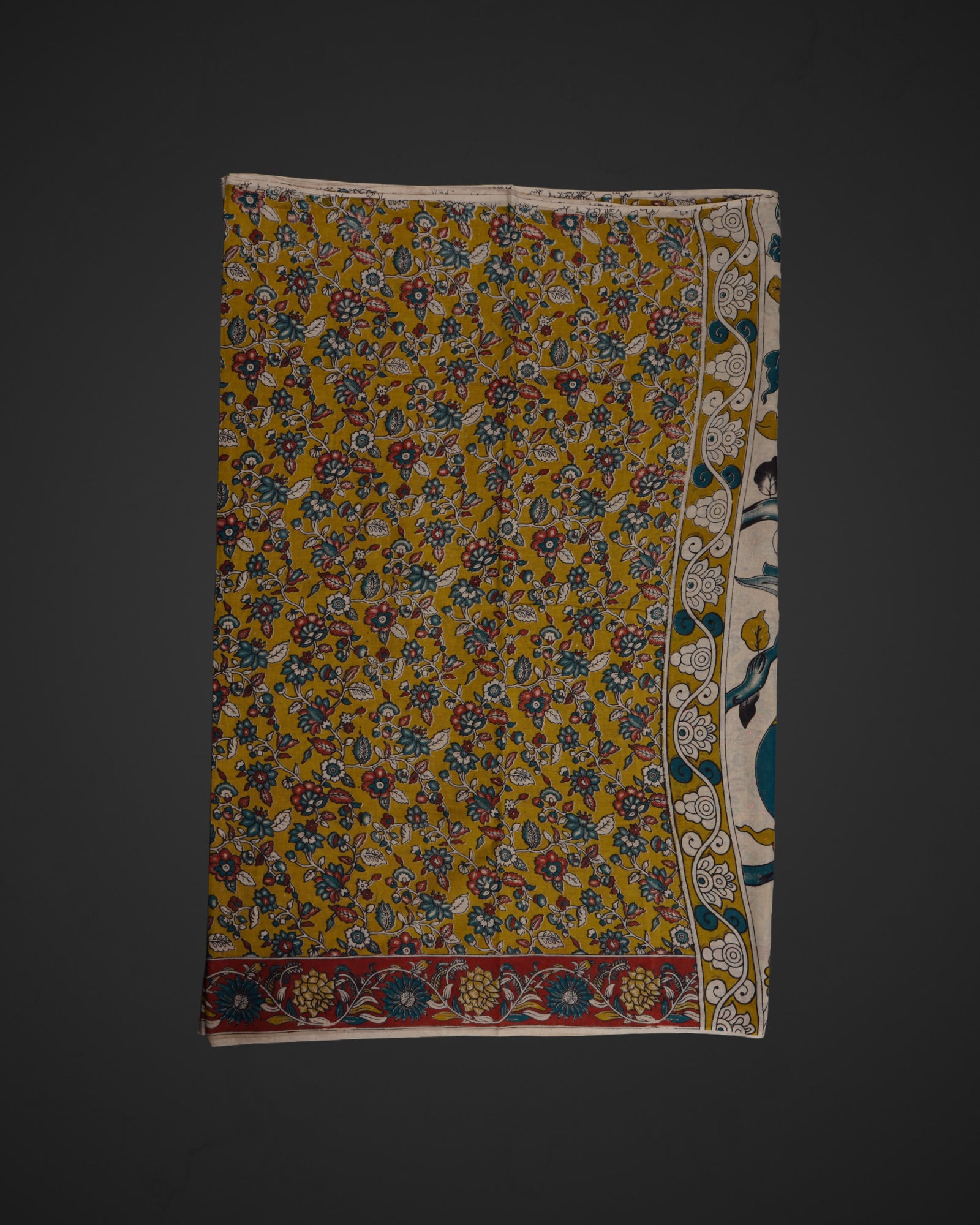 Yellow Cotton Kalamkari Printed Saree
