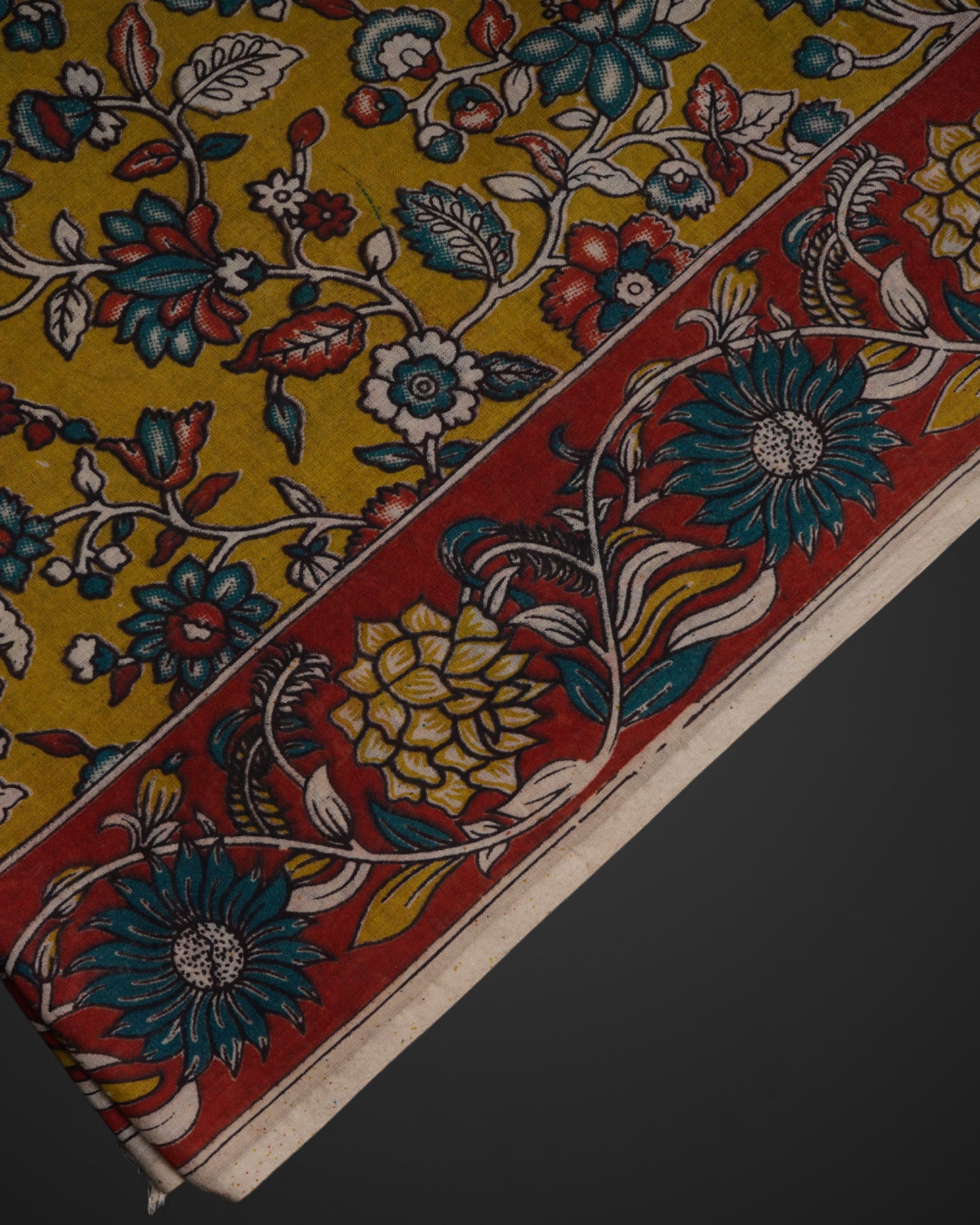 Yellow Cotton Kalamkari Printed Saree