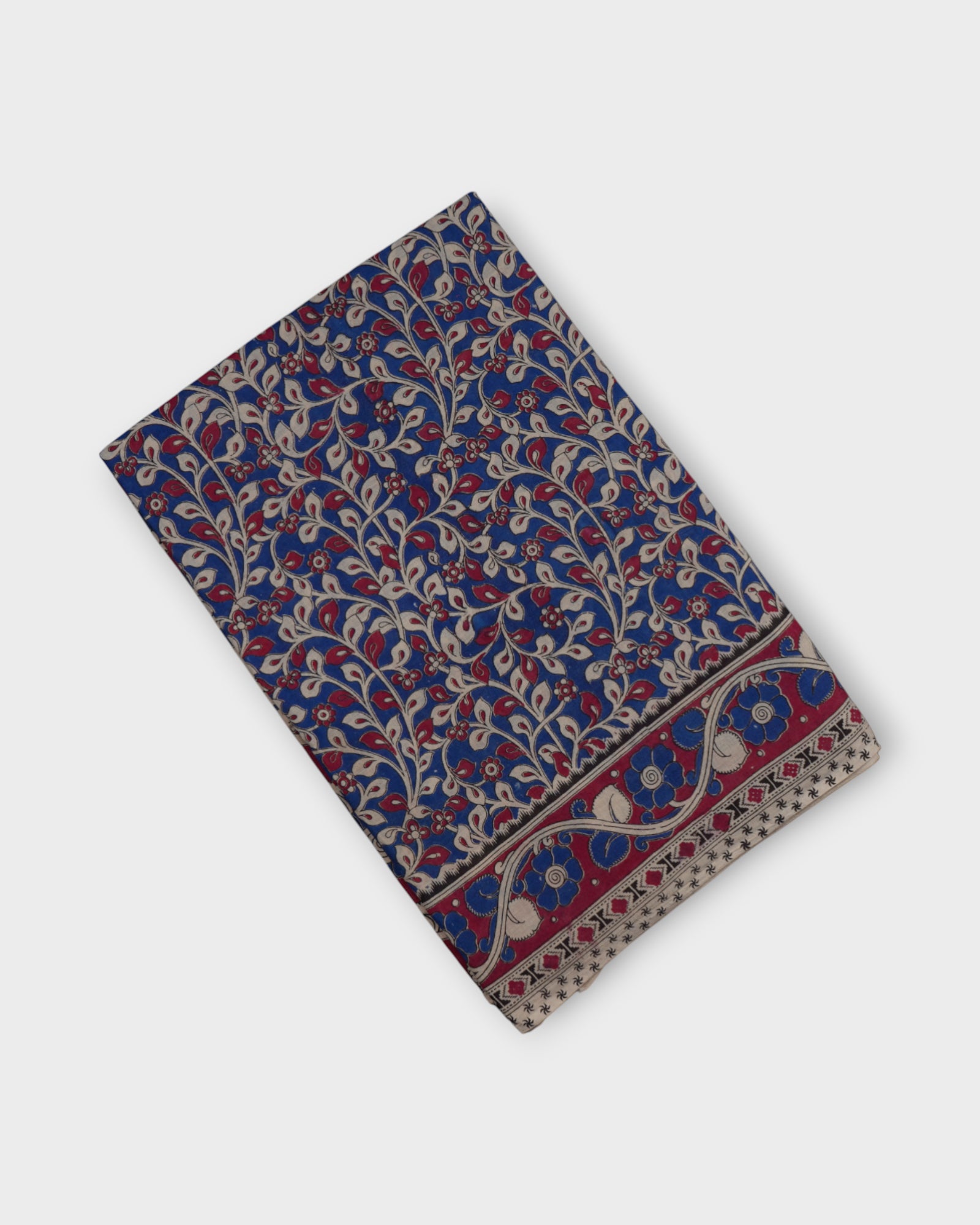 Blue Floral Kalamkari Printed Cotton Saree