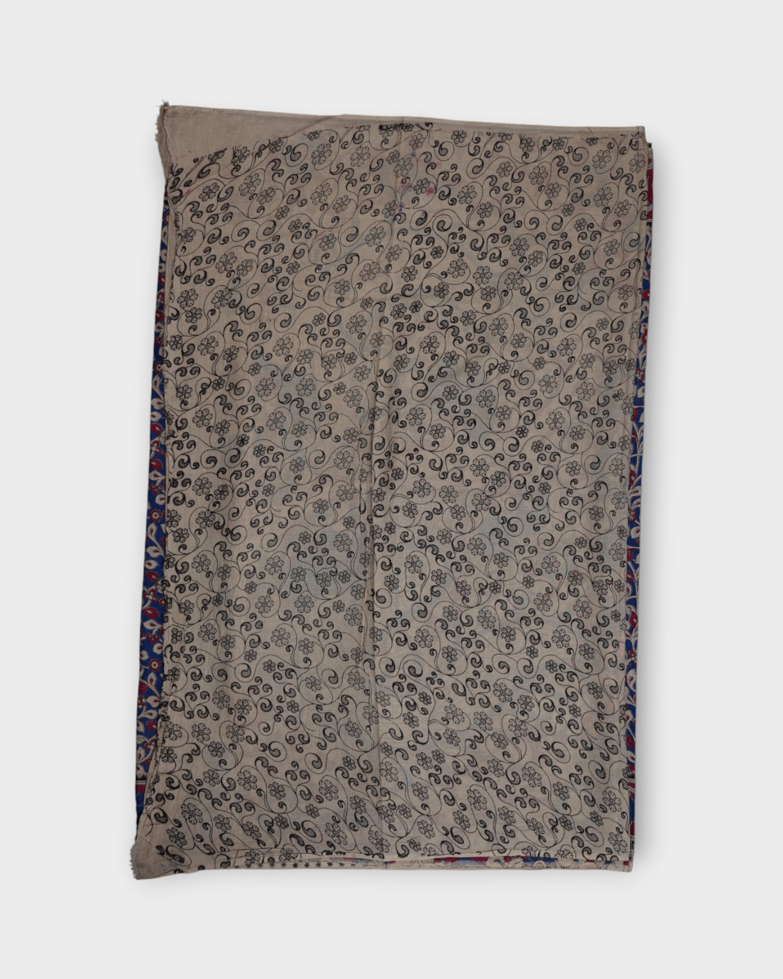 Blue Floral Kalamkari Printed Cotton Saree