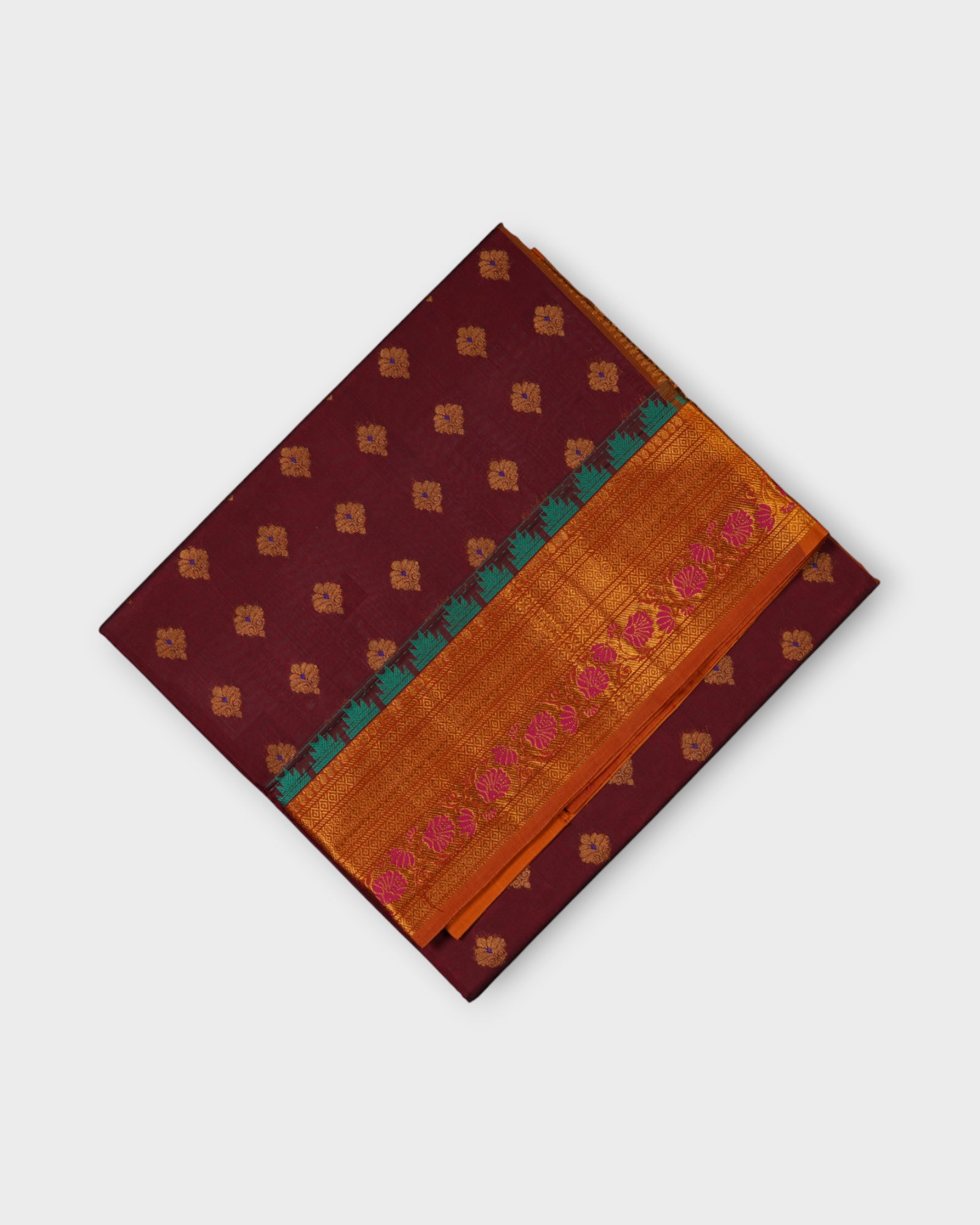 Maroon Venkatgiri Cotton Saree With Golden Zari