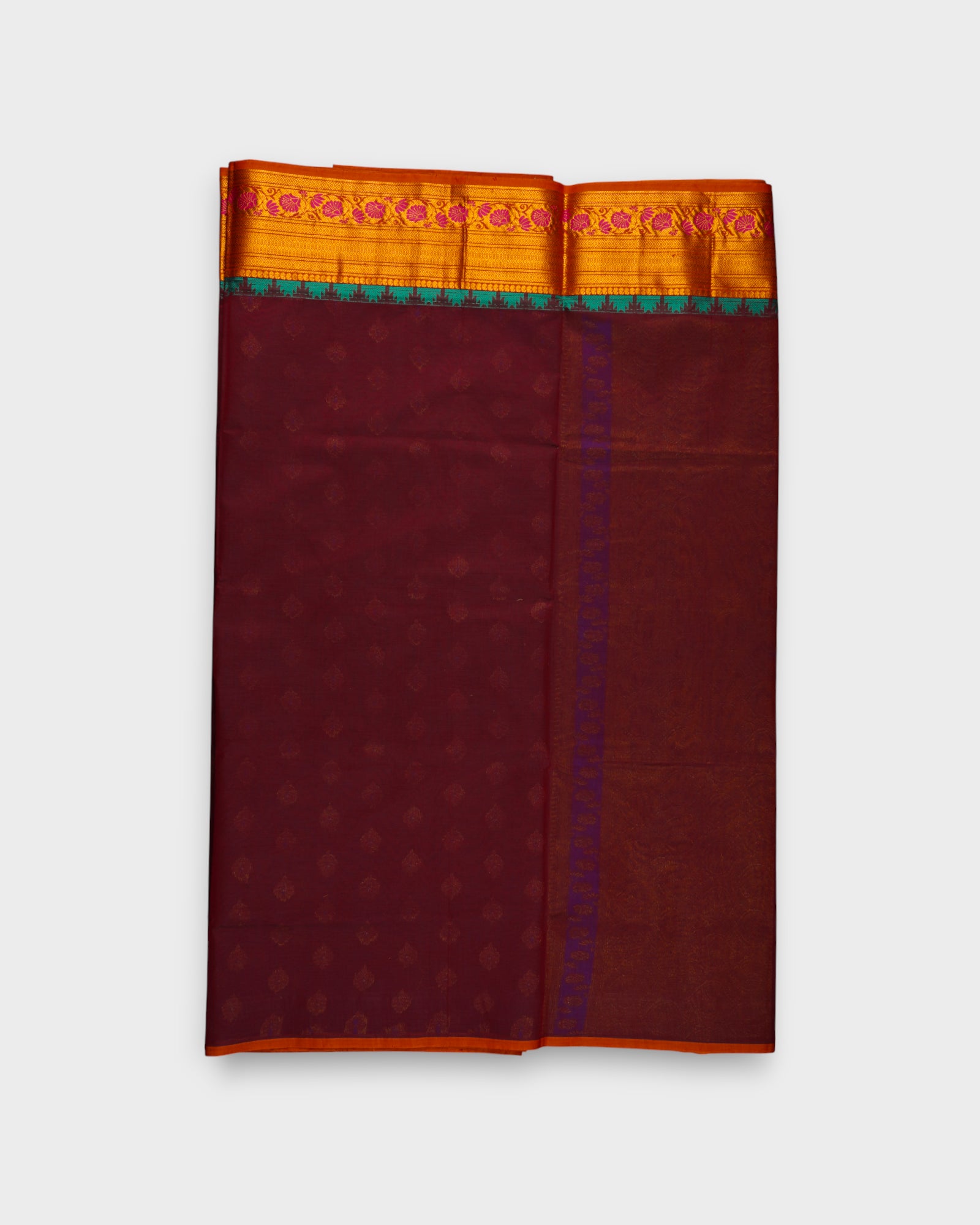 Maroon Venkatgiri Cotton Saree With Golden Zari