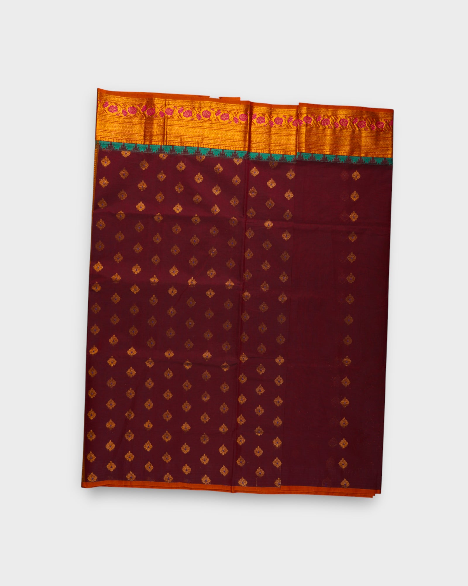 Maroon Venkatgiri Cotton Saree With Golden Zari