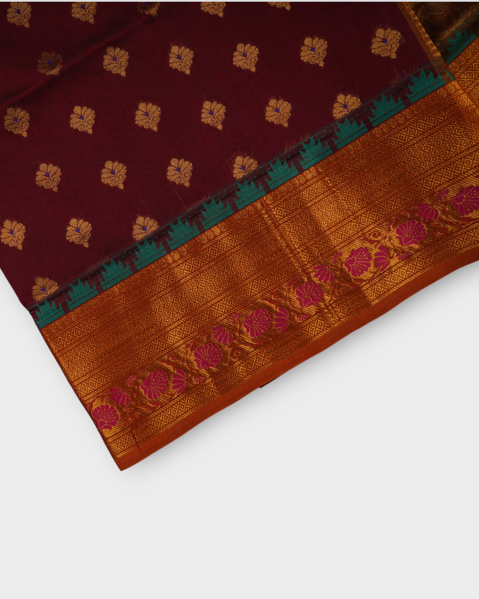 Maroon Venkatgiri Cotton Saree With Golden Zari