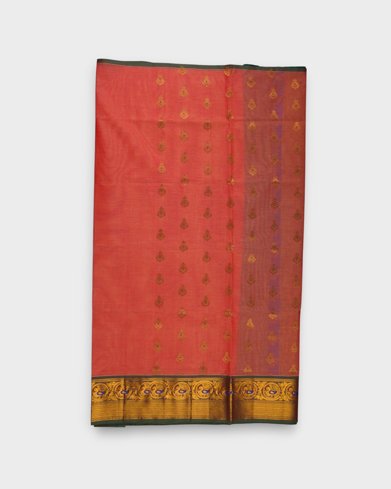 Venkatgiri Peach Cotton Saree With Gold Zari