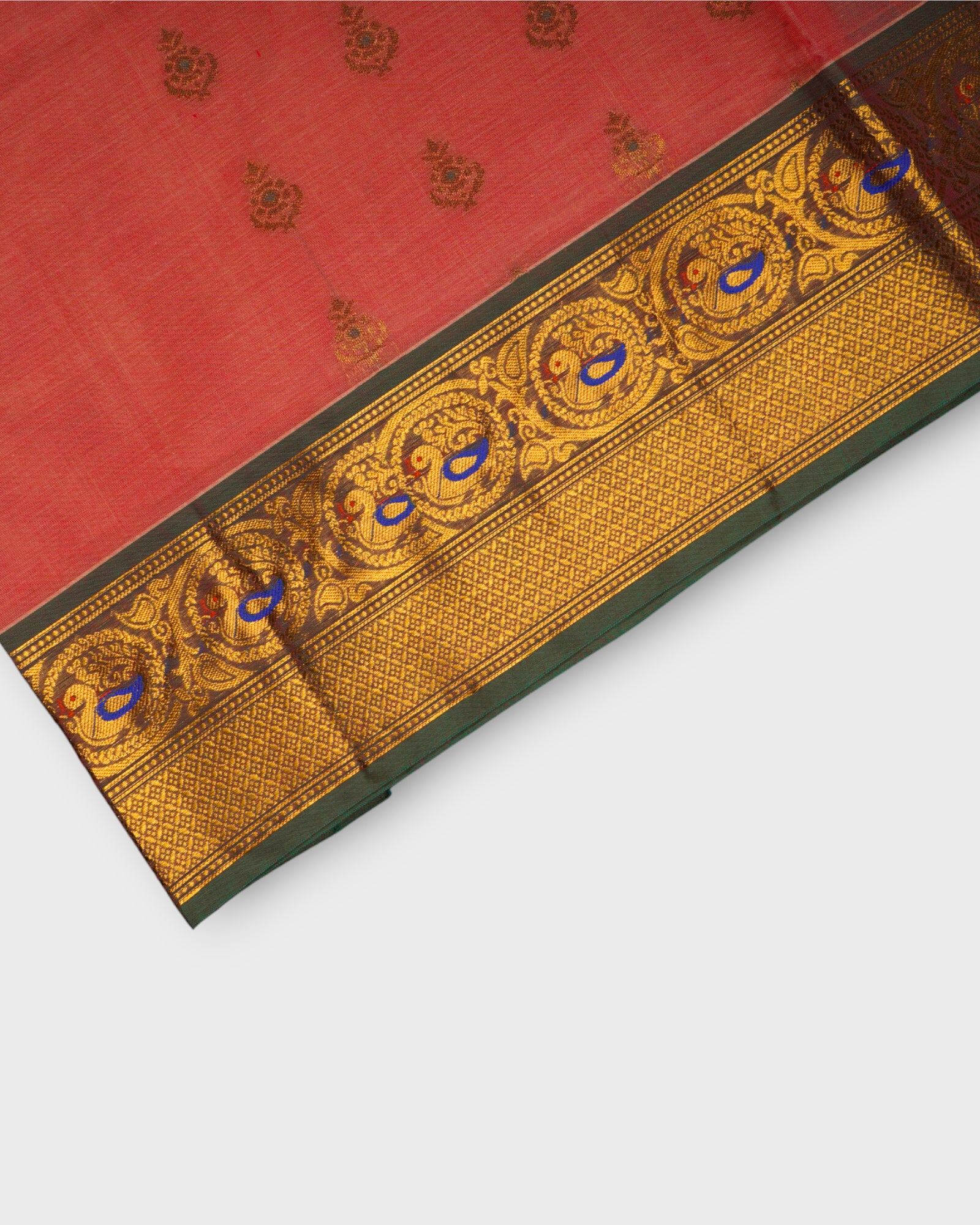 Venkatgiri Peach Cotton Saree With Gold Zari