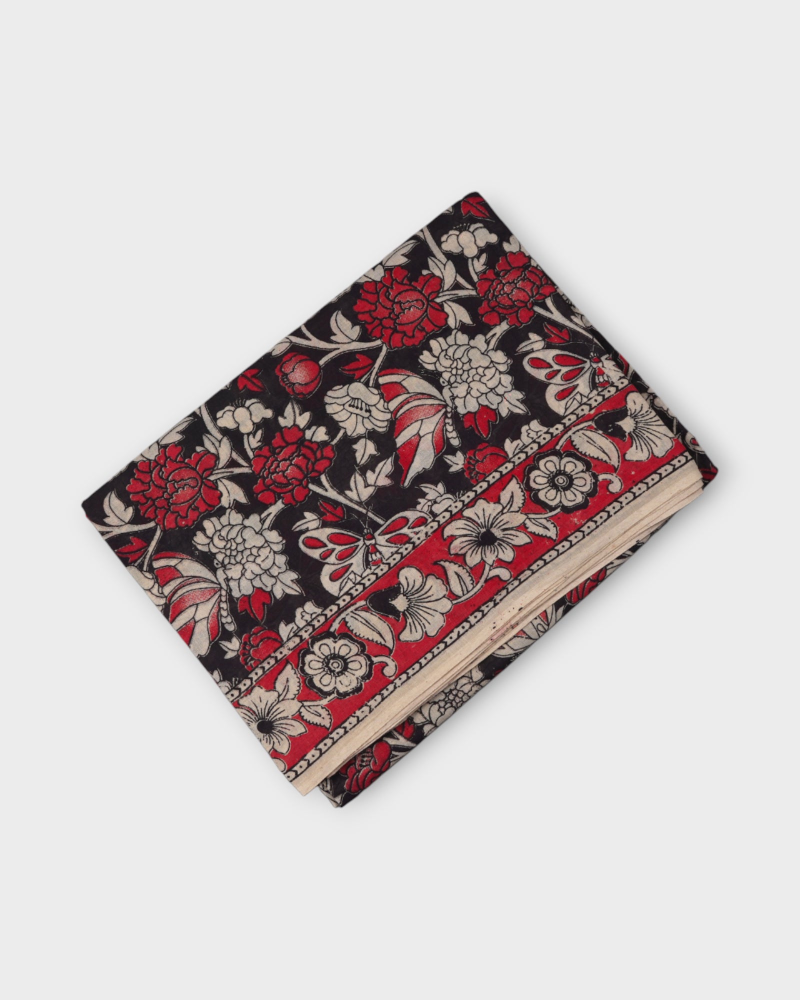 Black Cotton Kalamkari Peacock Print Saree