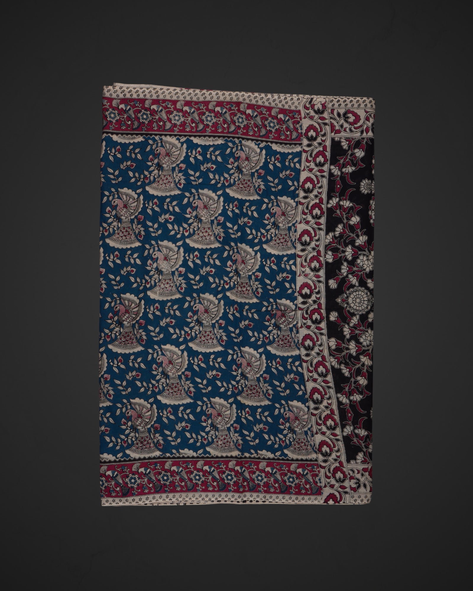 Peacock Print Kalamkari Cotton Saree