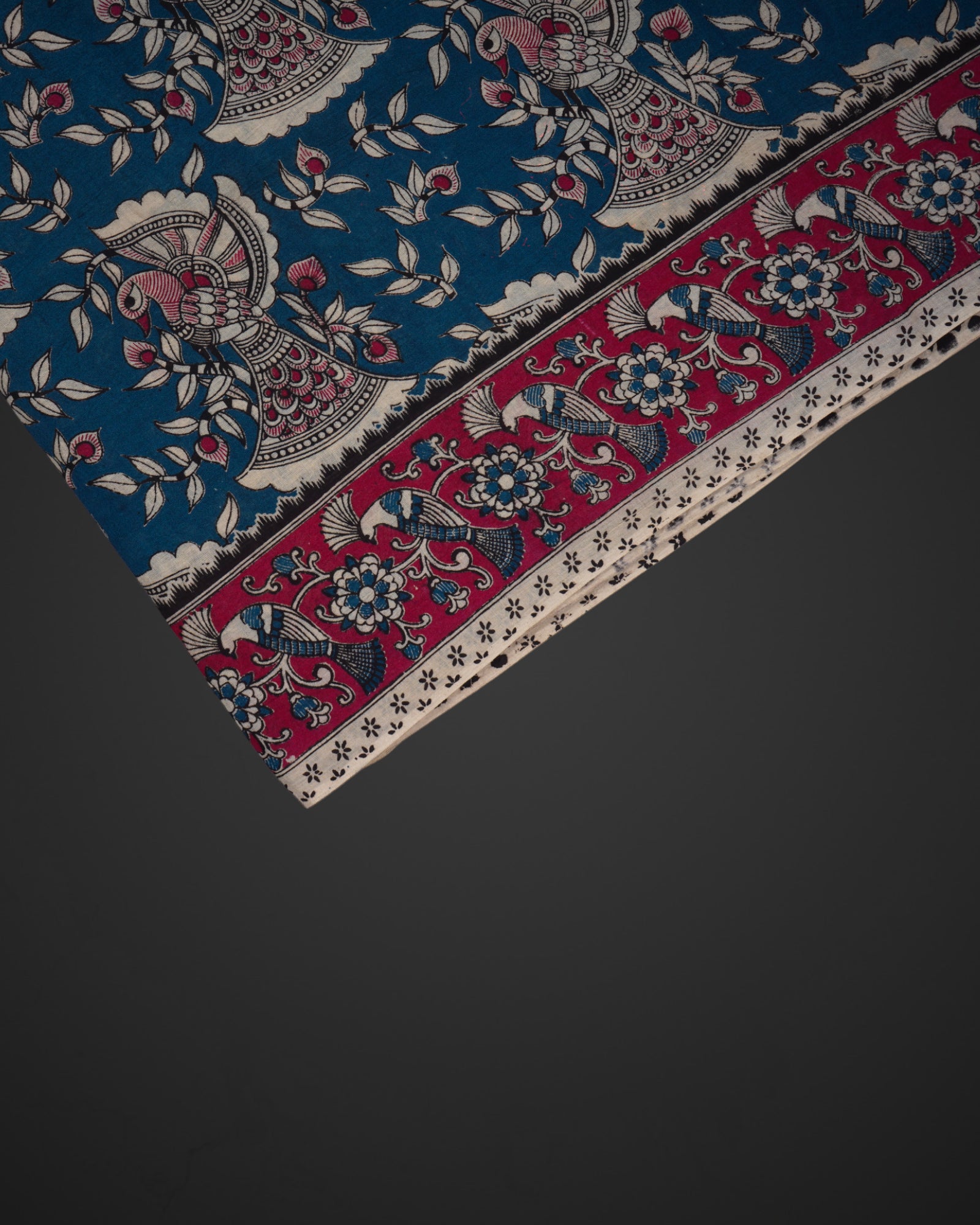 Peacock Print Kalamkari Cotton Saree