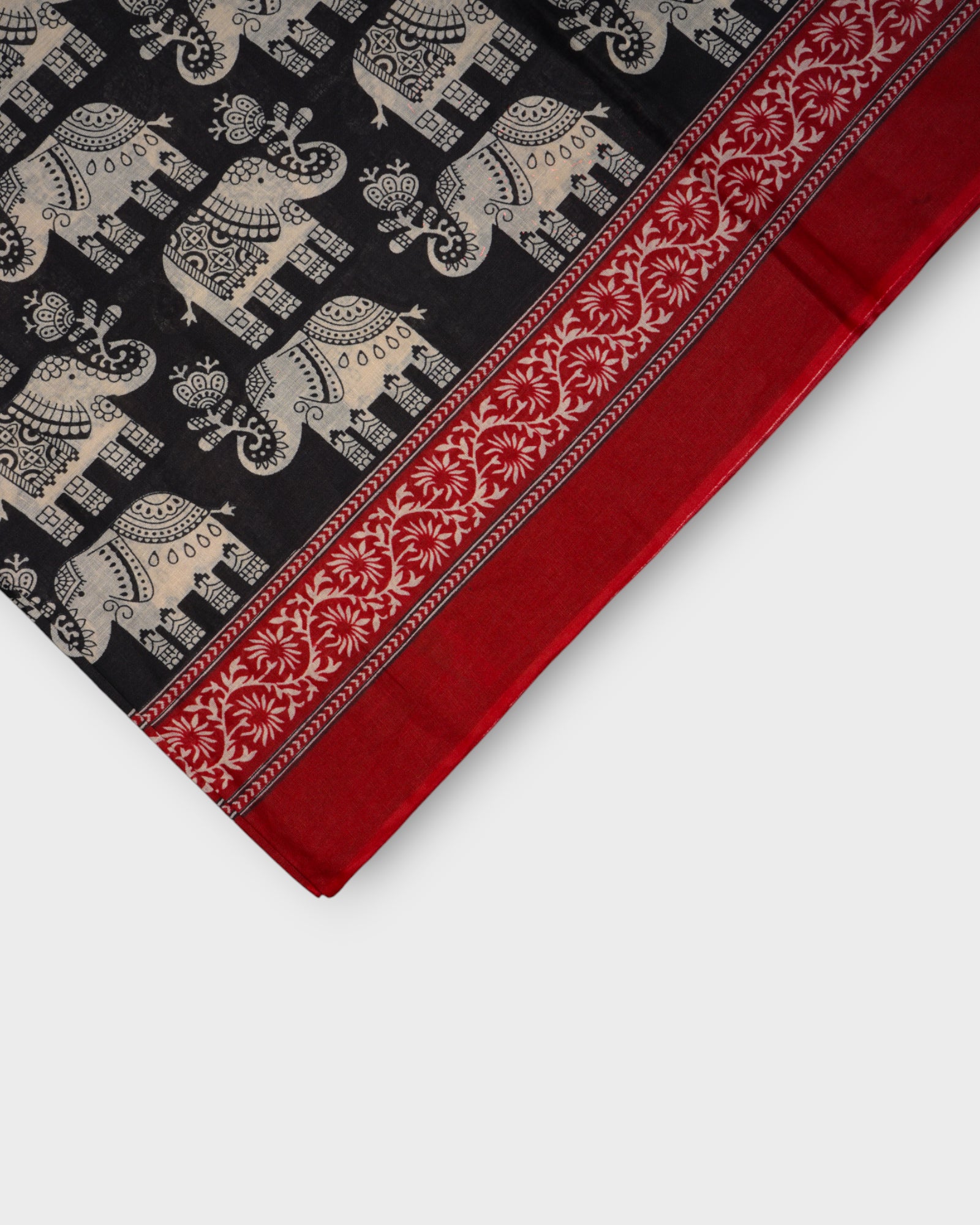 Black Cotton Kalamkari Peacock Print Saree