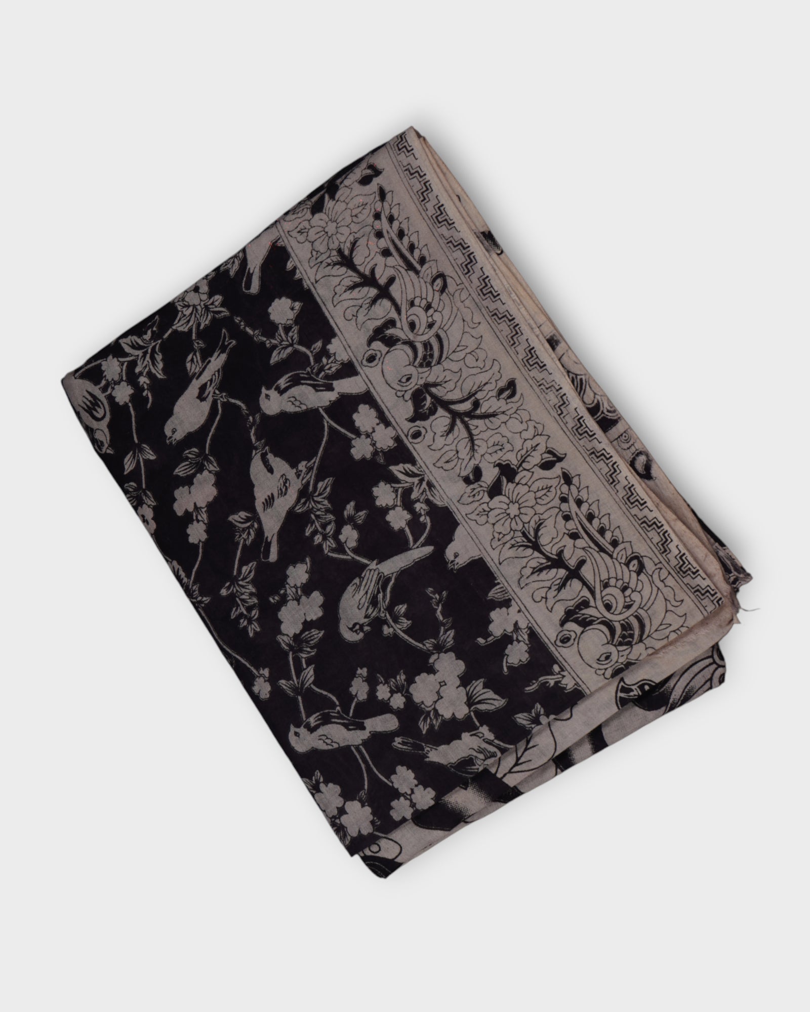 Cream Kalamkari Silk Saree With Bird Motifs