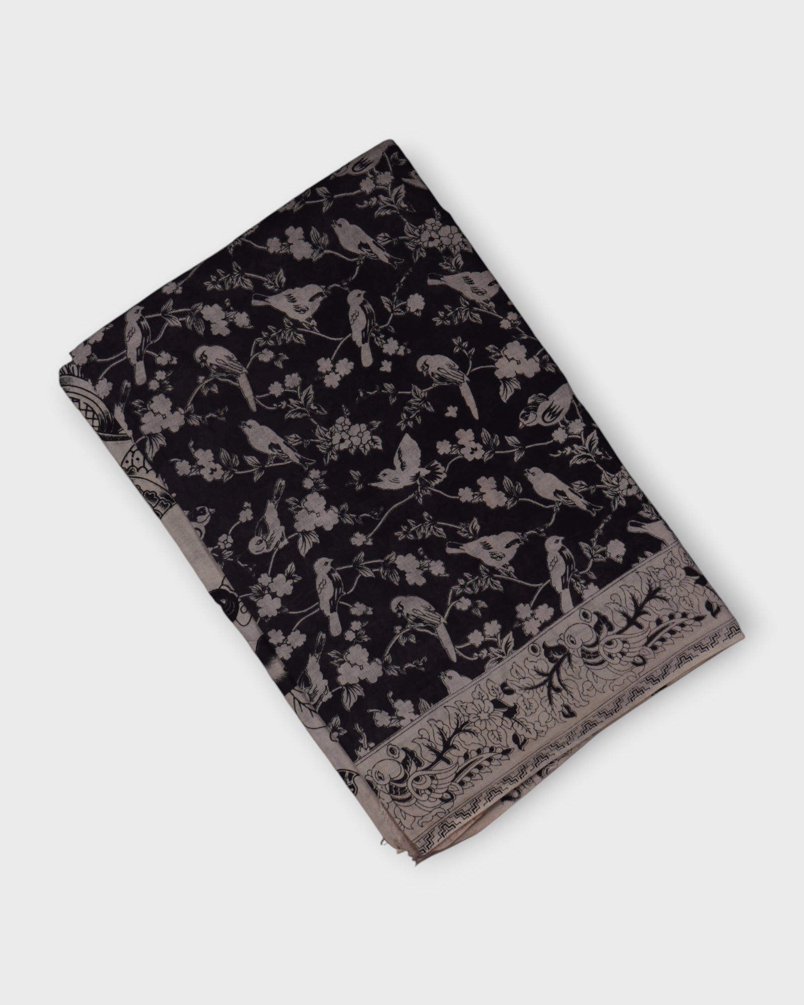 Cream Kalamkari Silk Saree With Bird Motifs