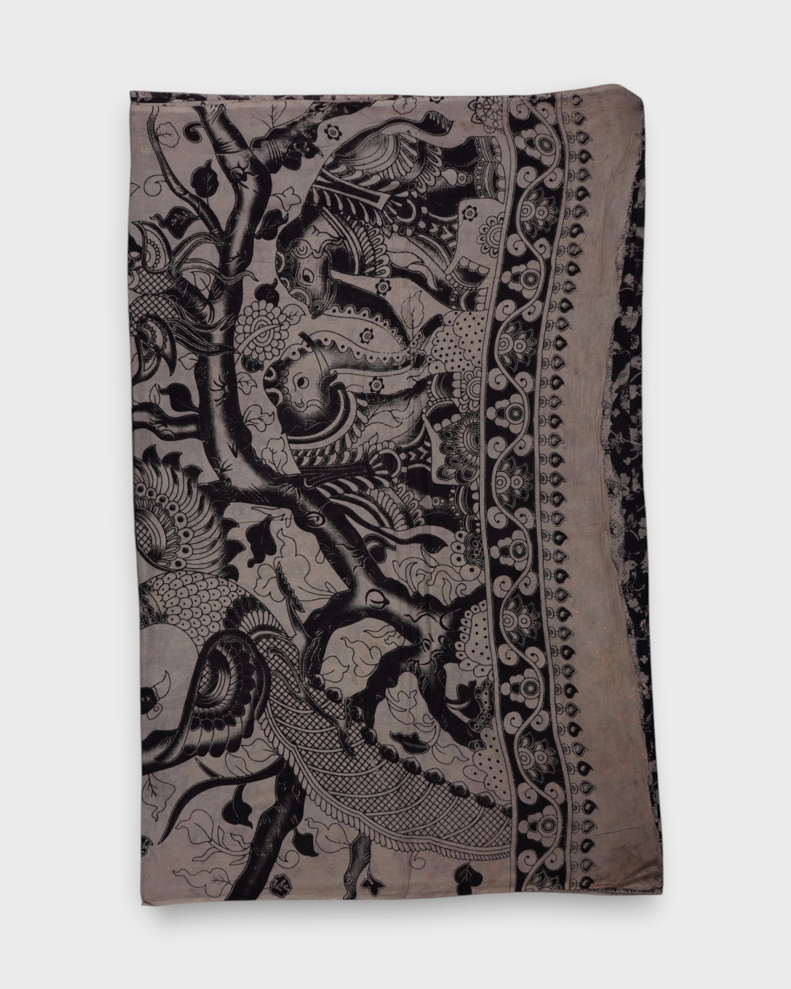 Cream Kalamkari Silk Saree With Bird Motifs