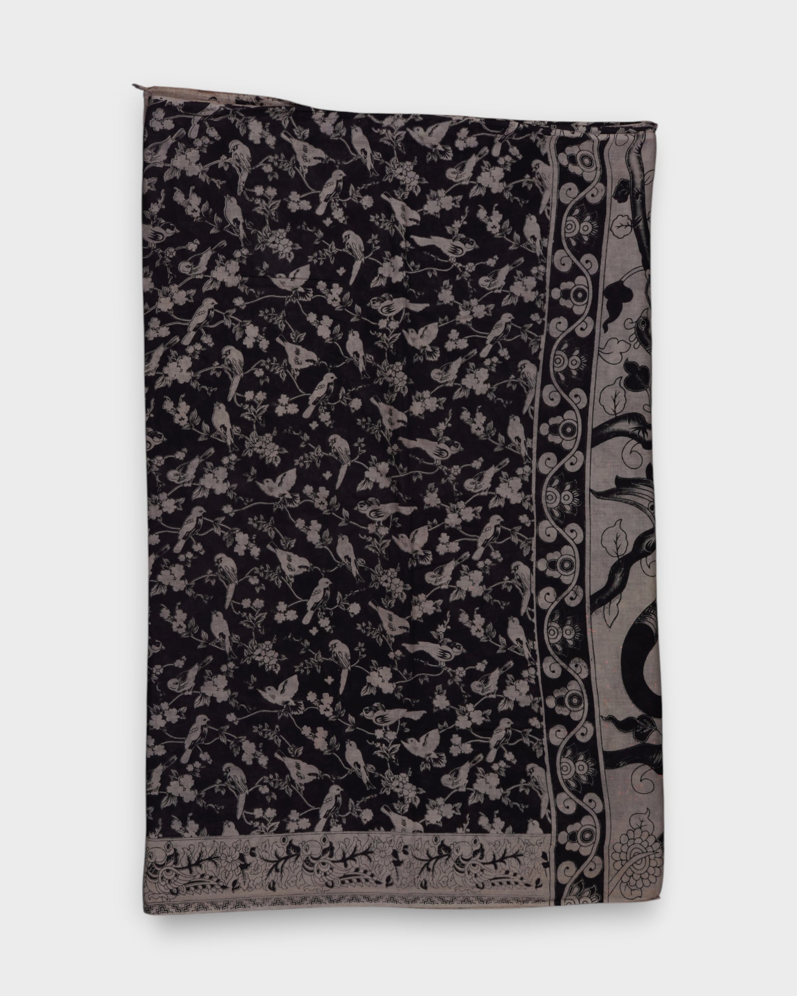Cream Kalamkari Silk Saree With Bird Motifs