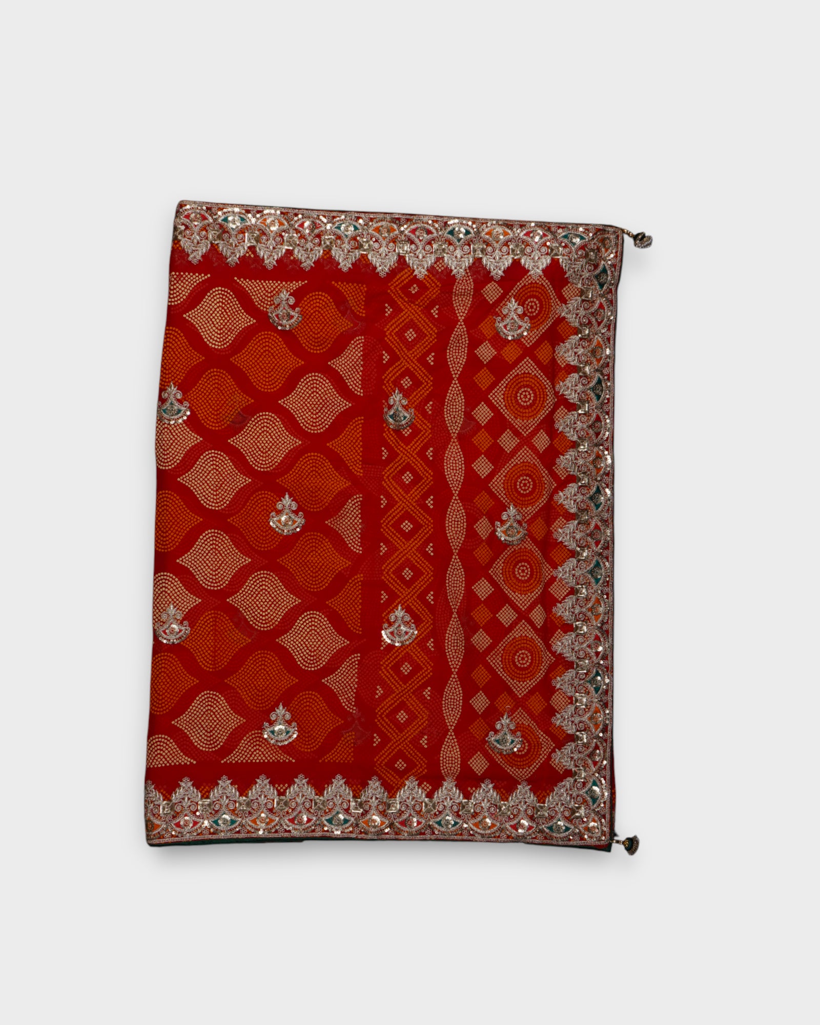 Red Bandhani Georgette Saree With Gold Butta