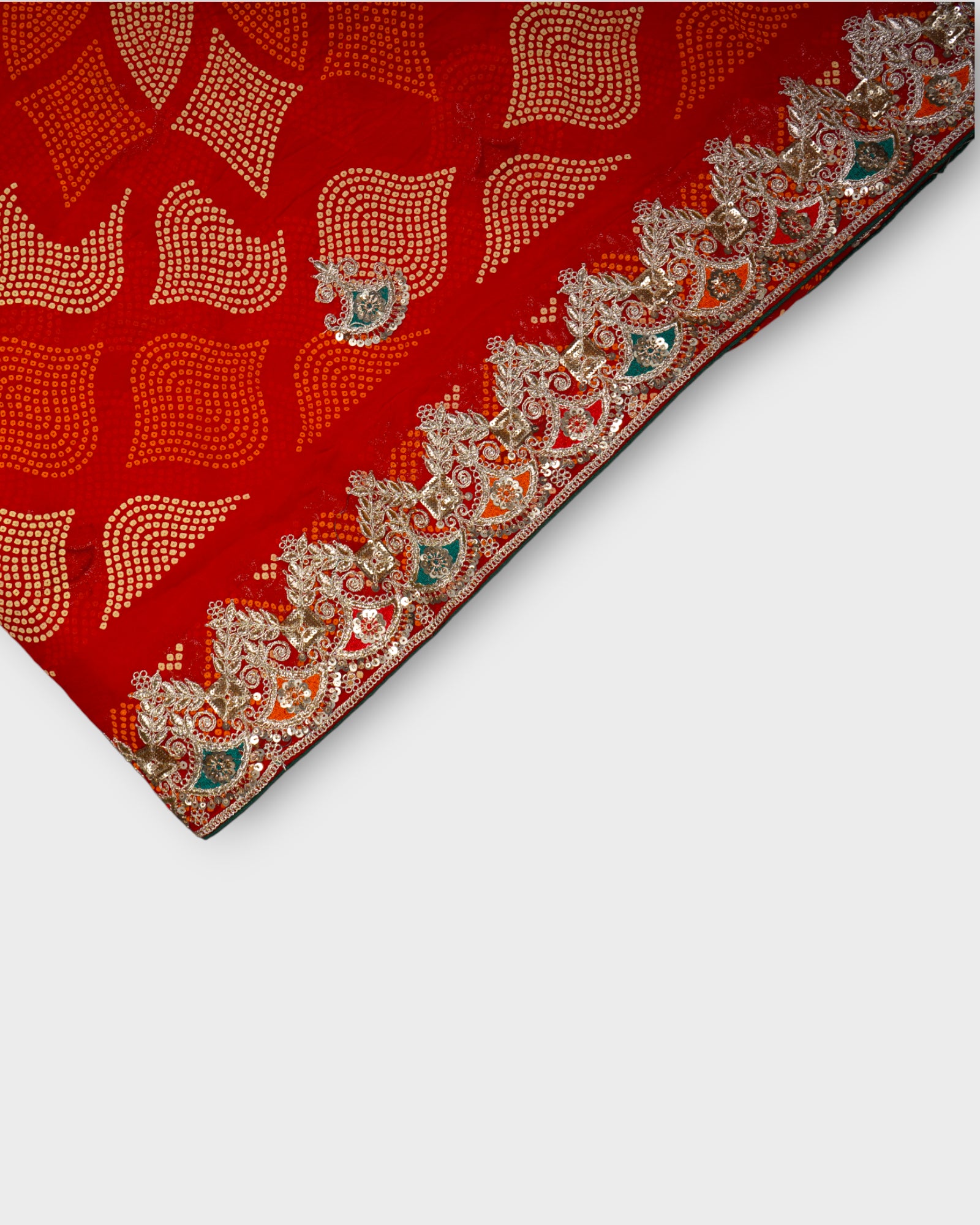 Red Bandhani Georgette Saree With Gold Butta