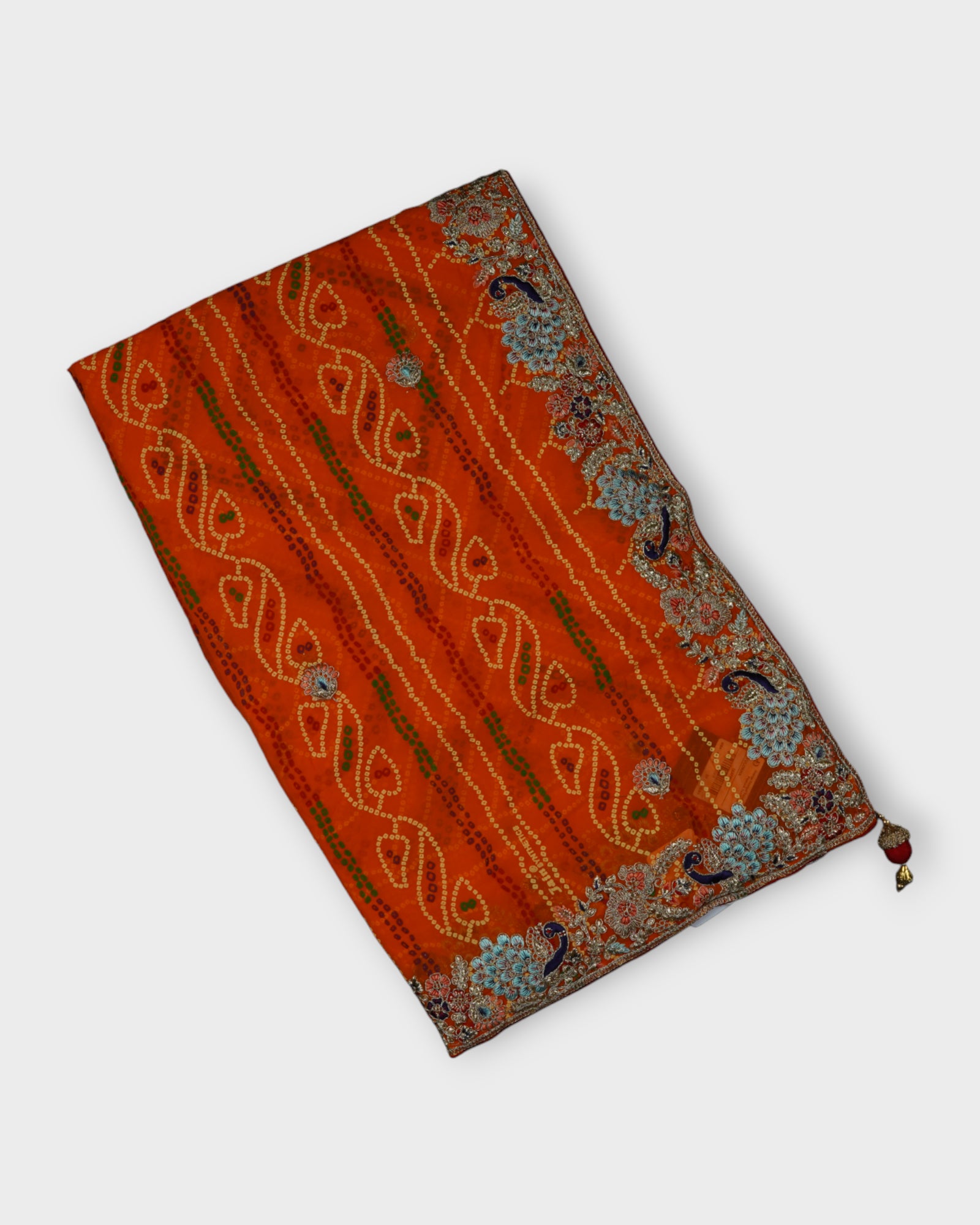 Orange Bandhani Saree With Golden Accents