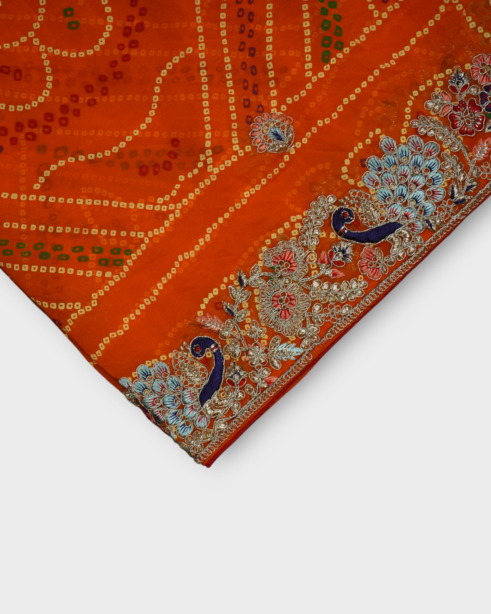 Orange Bandhani Saree With Golden Accents