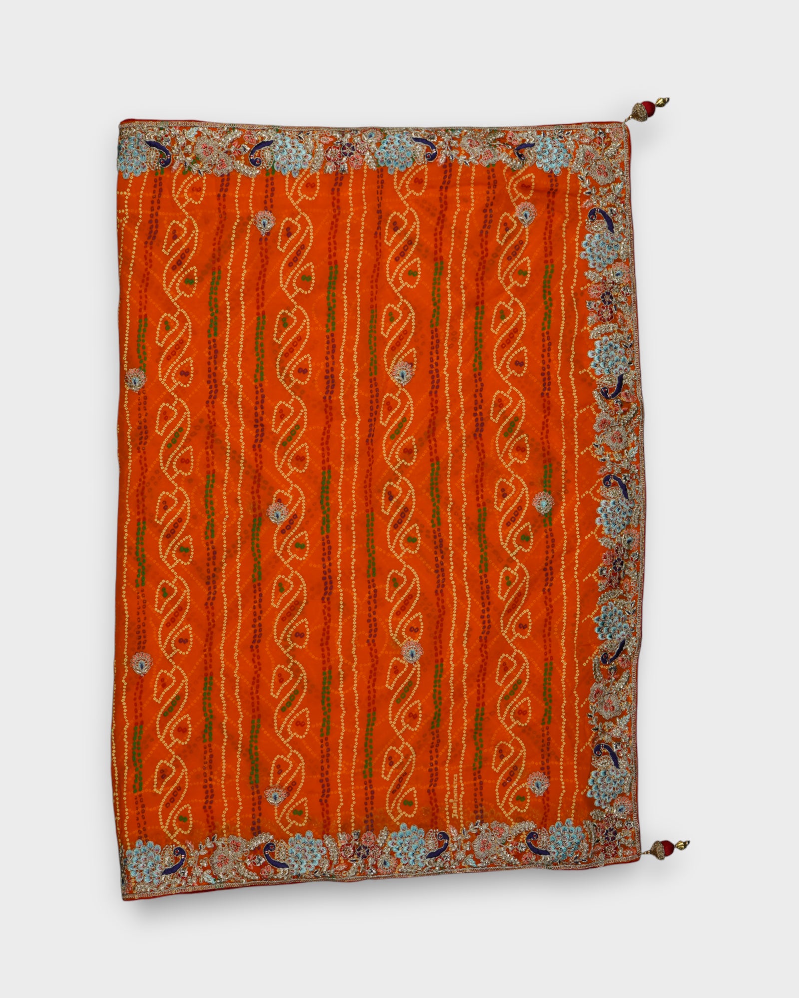 Orange Bandhani Saree With Golden Accents