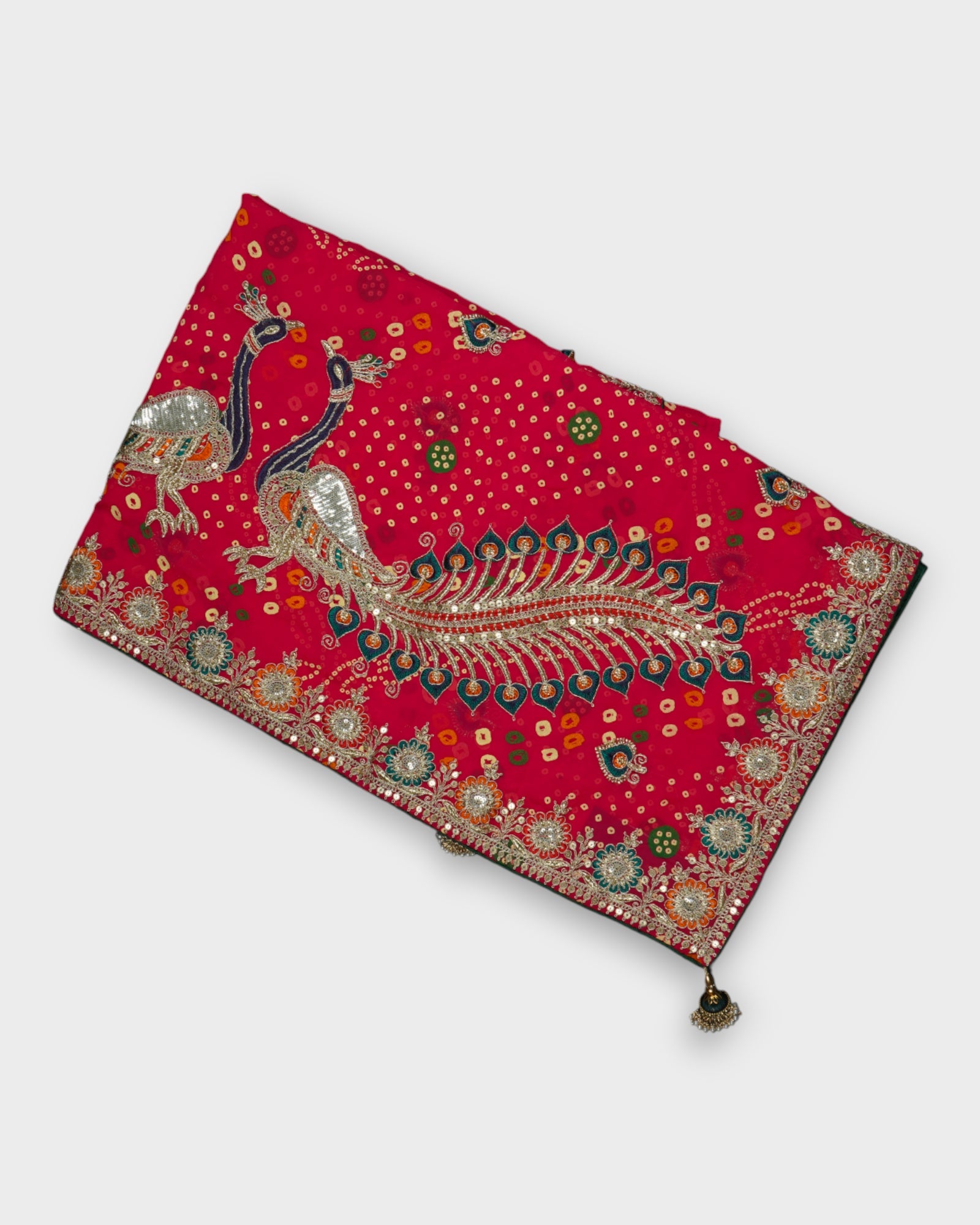 Red Bandhani Georgette Saree with Butta Work