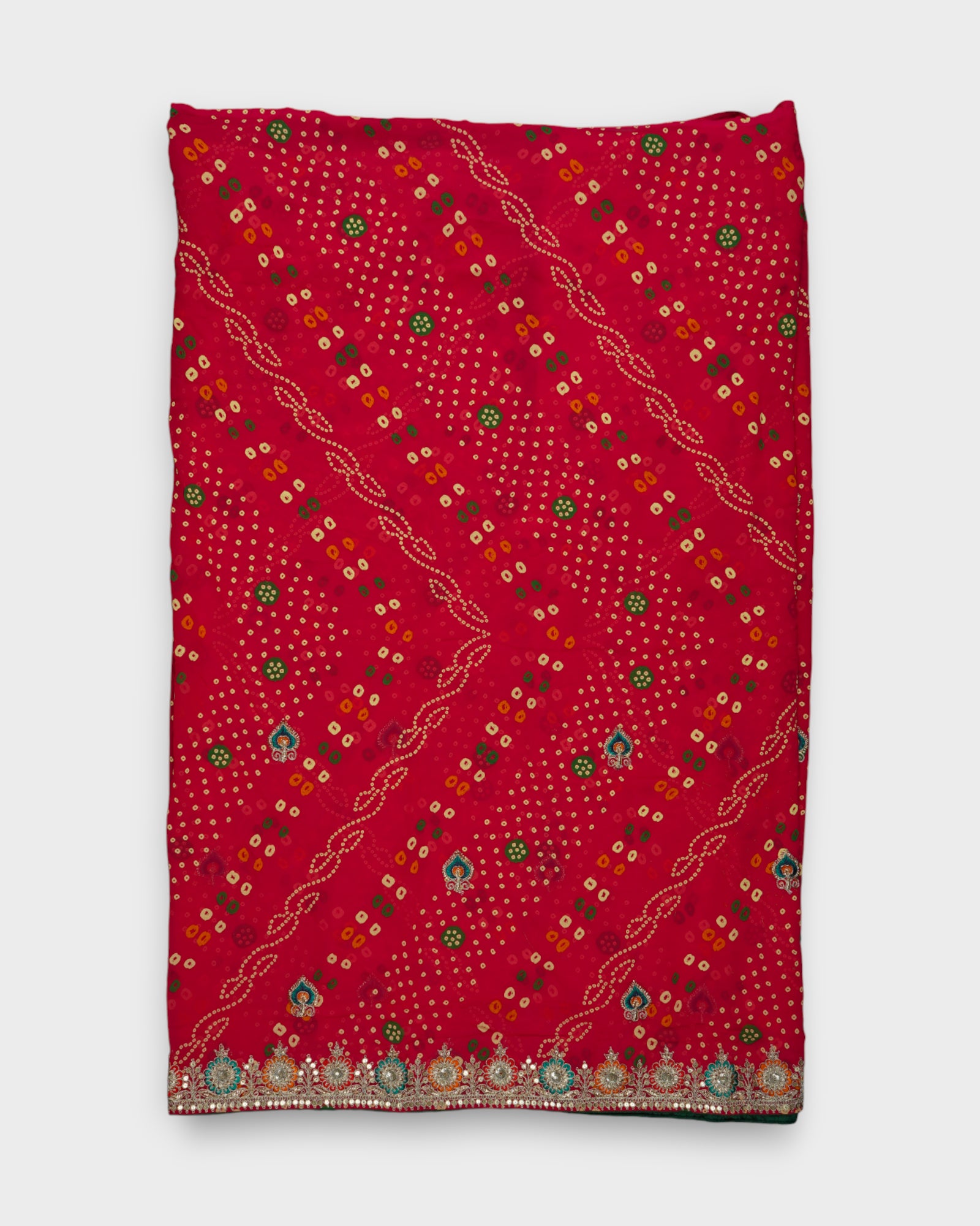 Red Bandhani Georgette Saree with Butta Work