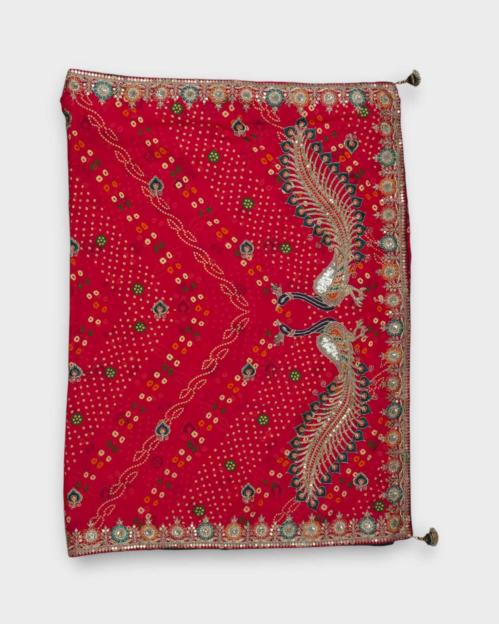 Red Bandhani Georgette Saree with Butta Work