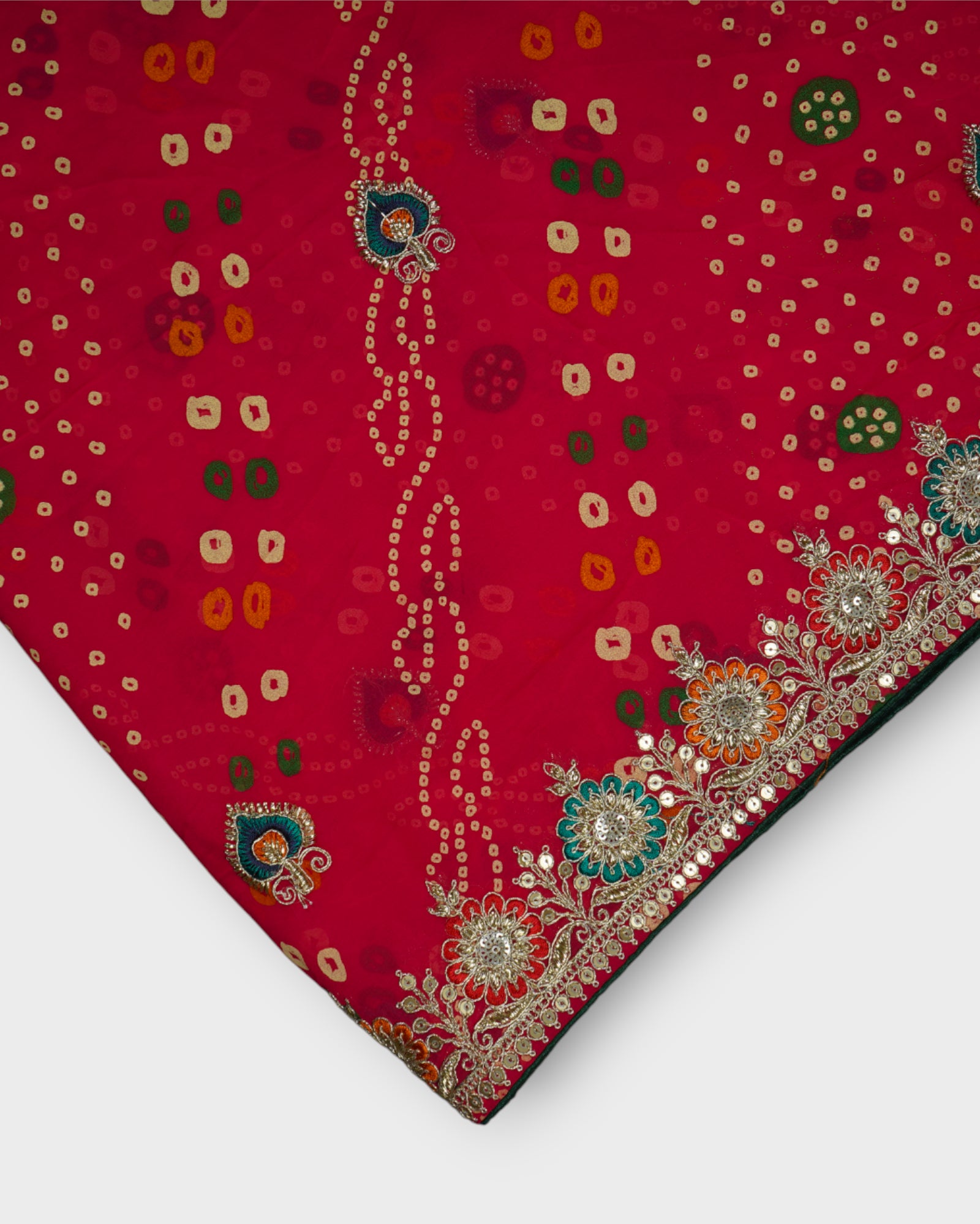 Red Bandhani Georgette Saree with Butta Work