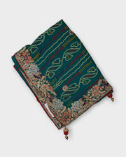 Green Georgette Bandhani Saree With Gold Butta