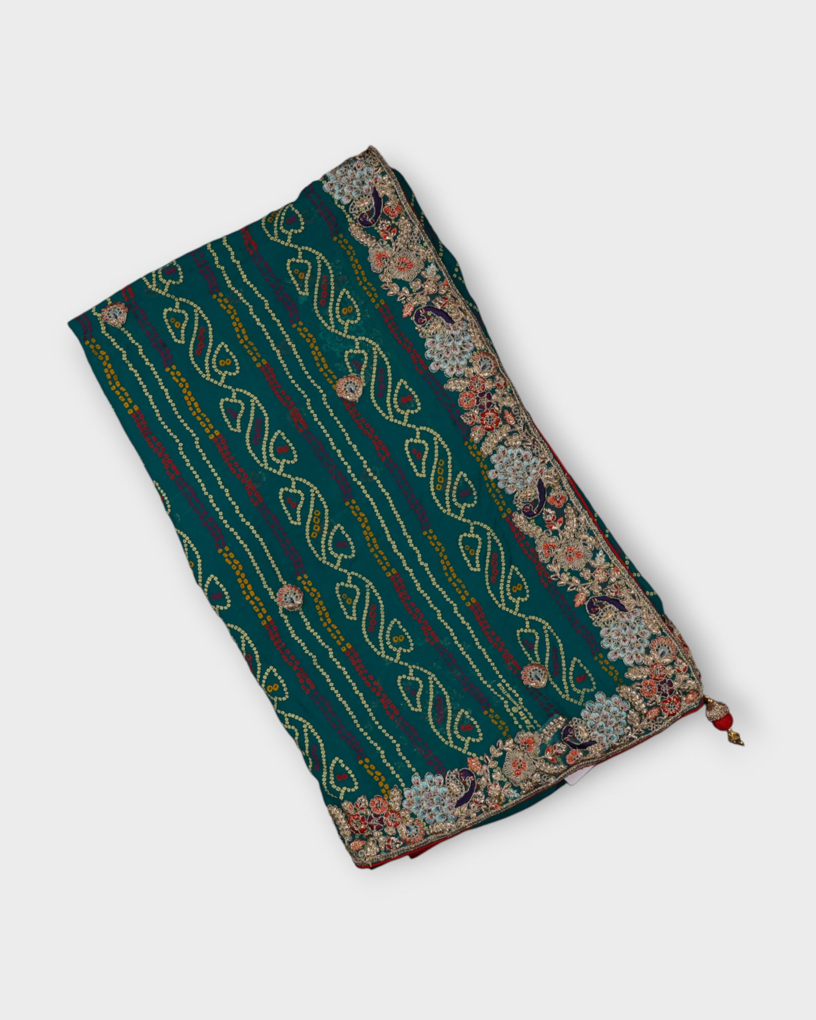 Green Georgette Bandhani Saree With Gold Butta