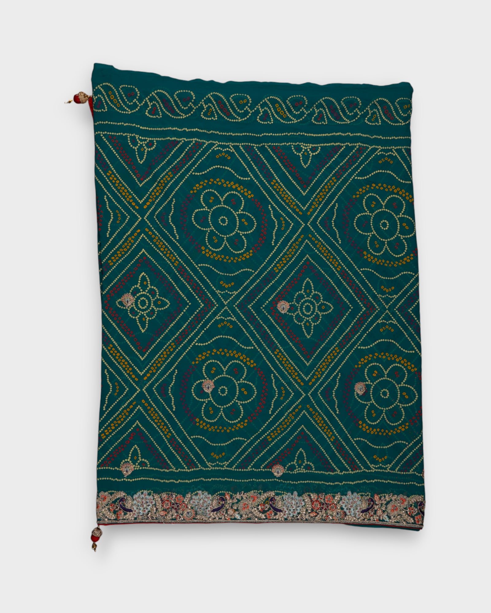 Green Georgette Bandhani Saree With Gold Butta