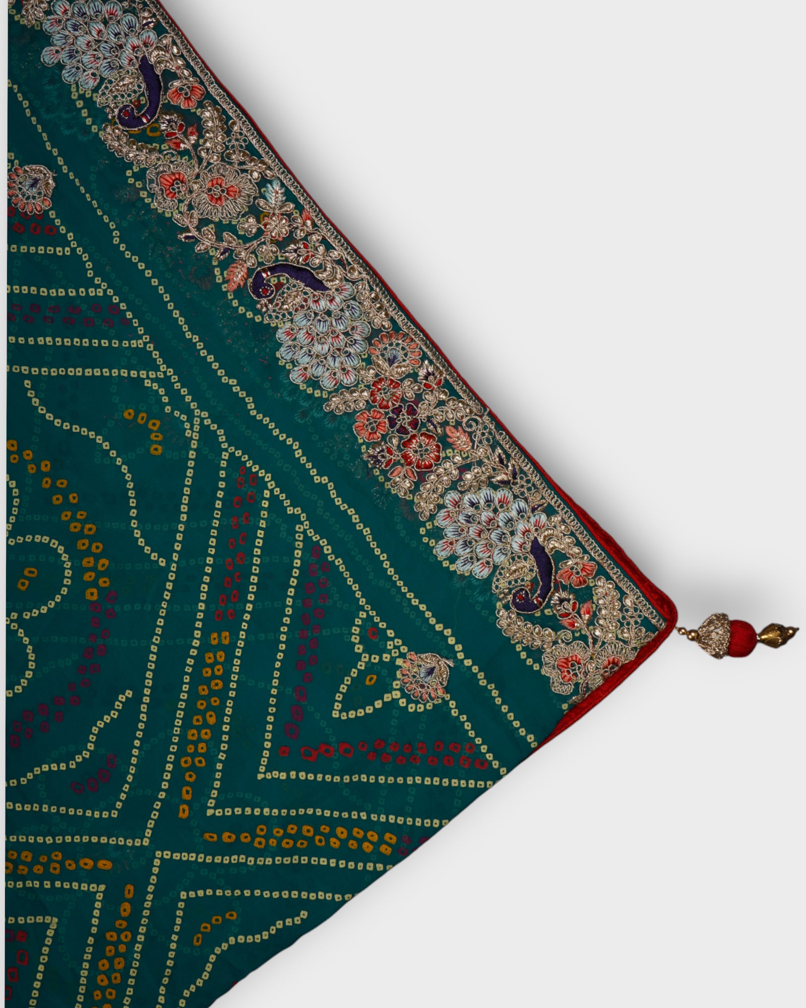 Green Georgette Bandhani Saree With Gold Butta