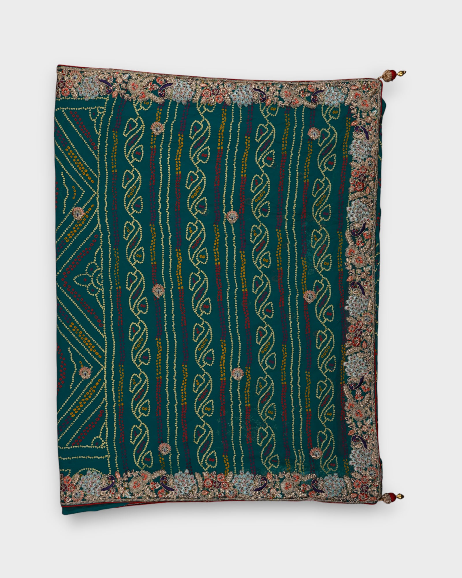 Green Georgette Bandhani Saree With Gold Butta